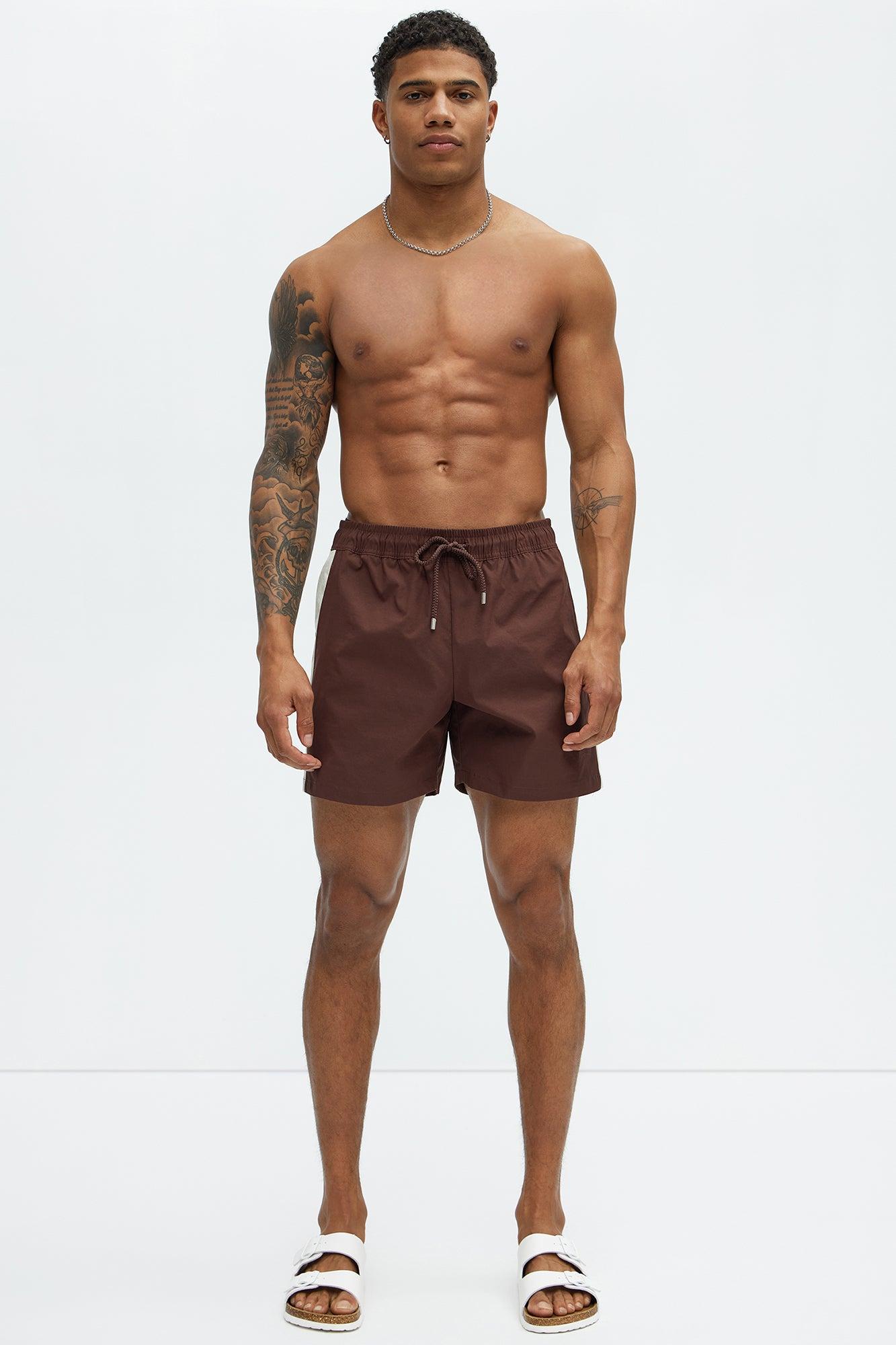 Contrast On The Side Swim Mid Trunk - Brown/combo Product Image