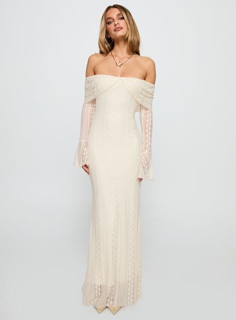 Perdita Long Sleeve Lace Maxi Dress Cream Product Image