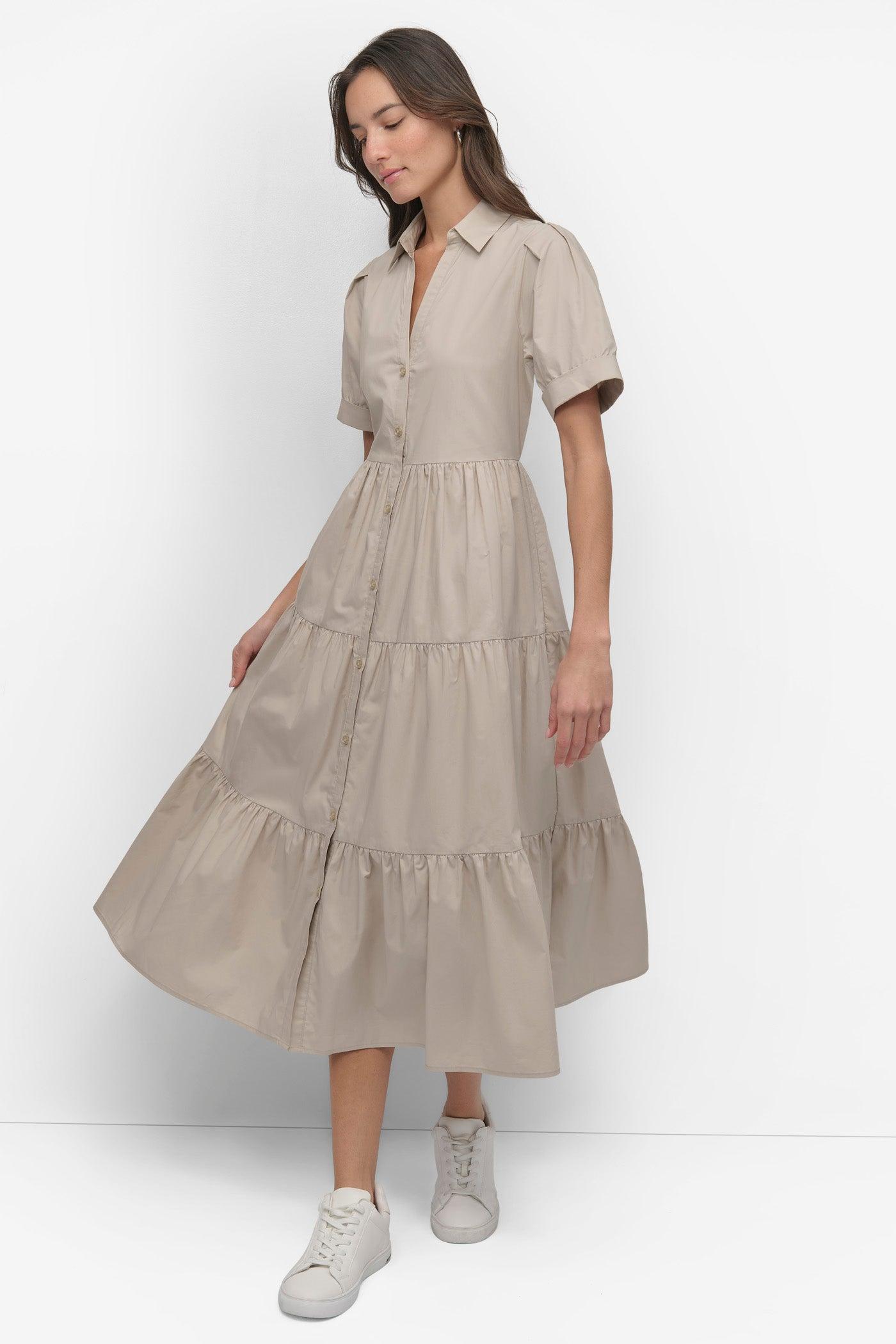 TIERED MIDI SHIRT DRESS Product Image