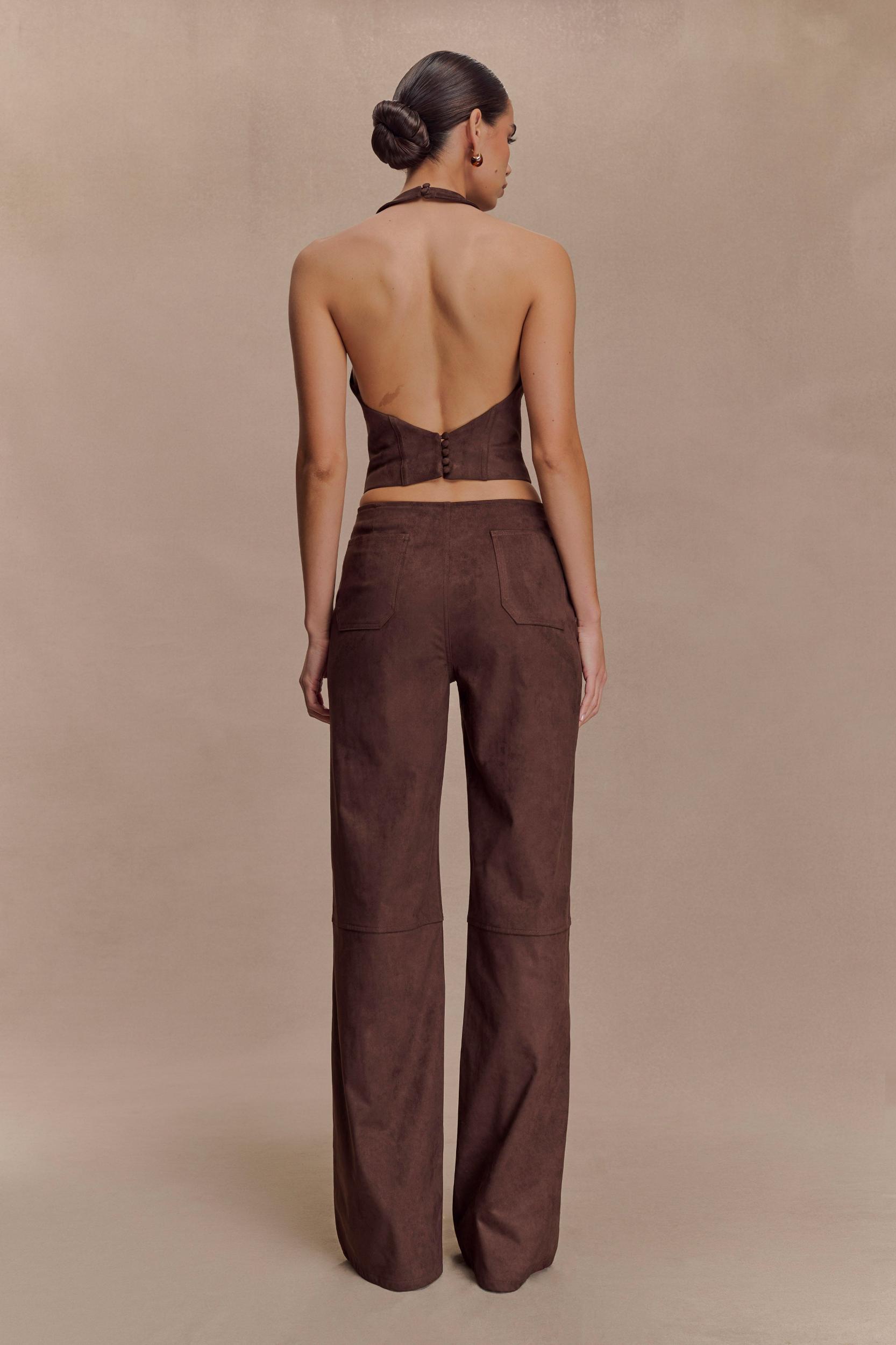 Logan Faux Suede Halter Top - Dark Chocolate Product Image