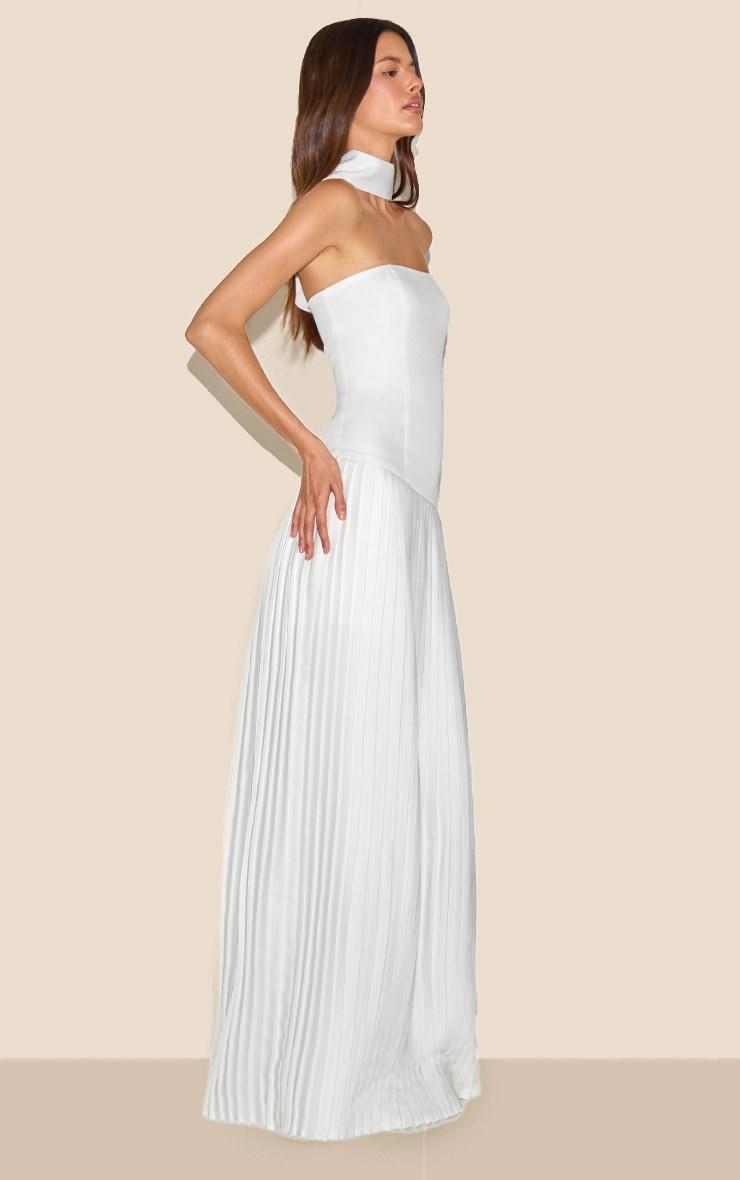 Cream Woven Asymmetric Pleated Maxi Dress Product Image