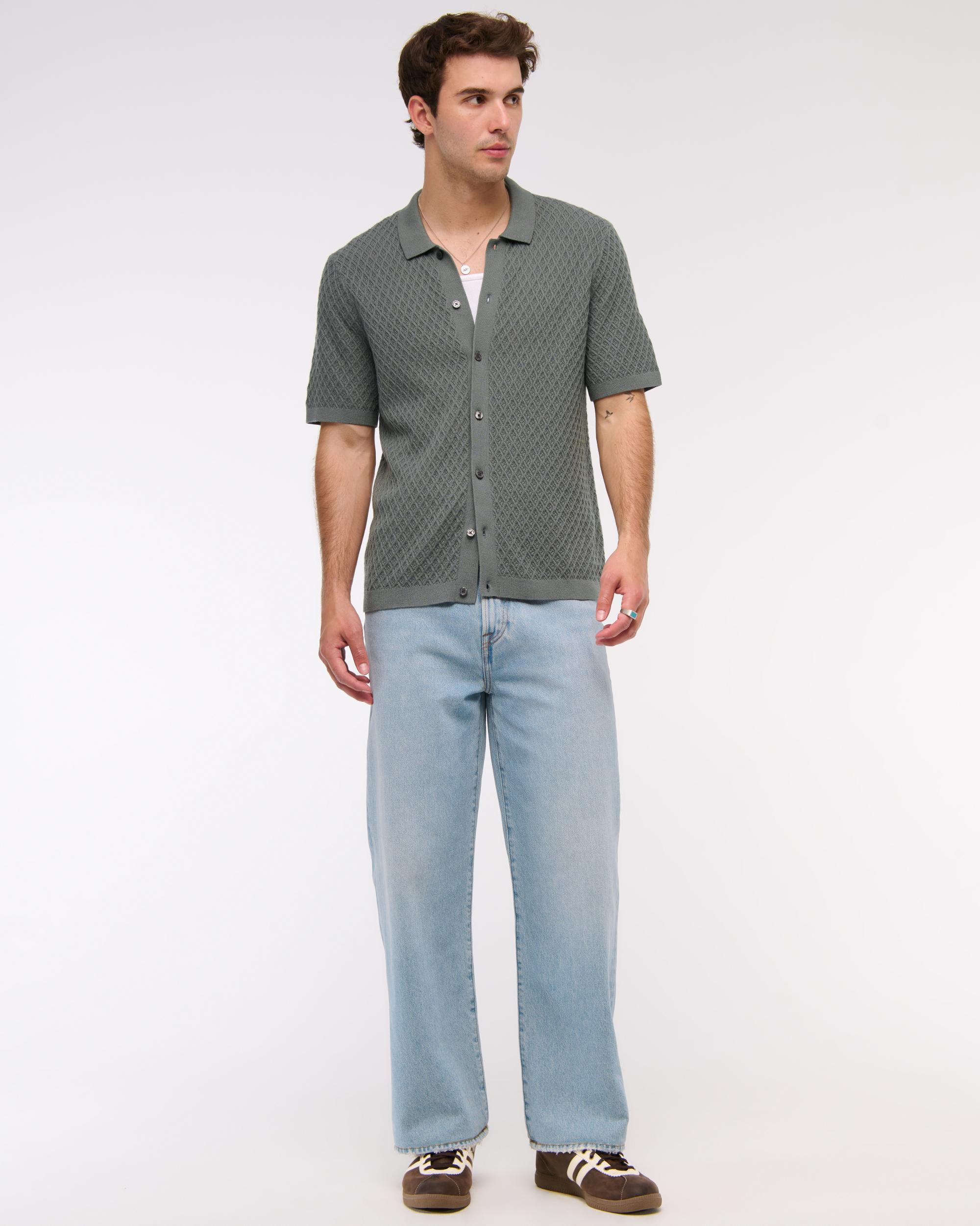 Diamond Stitch Button-Through Sweater Polo Product Image