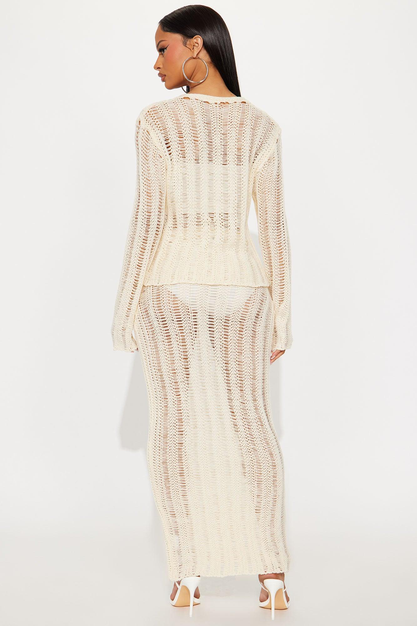 Seaside Serenity Crochet Maxi Skirt Set - Cream Female Product Image