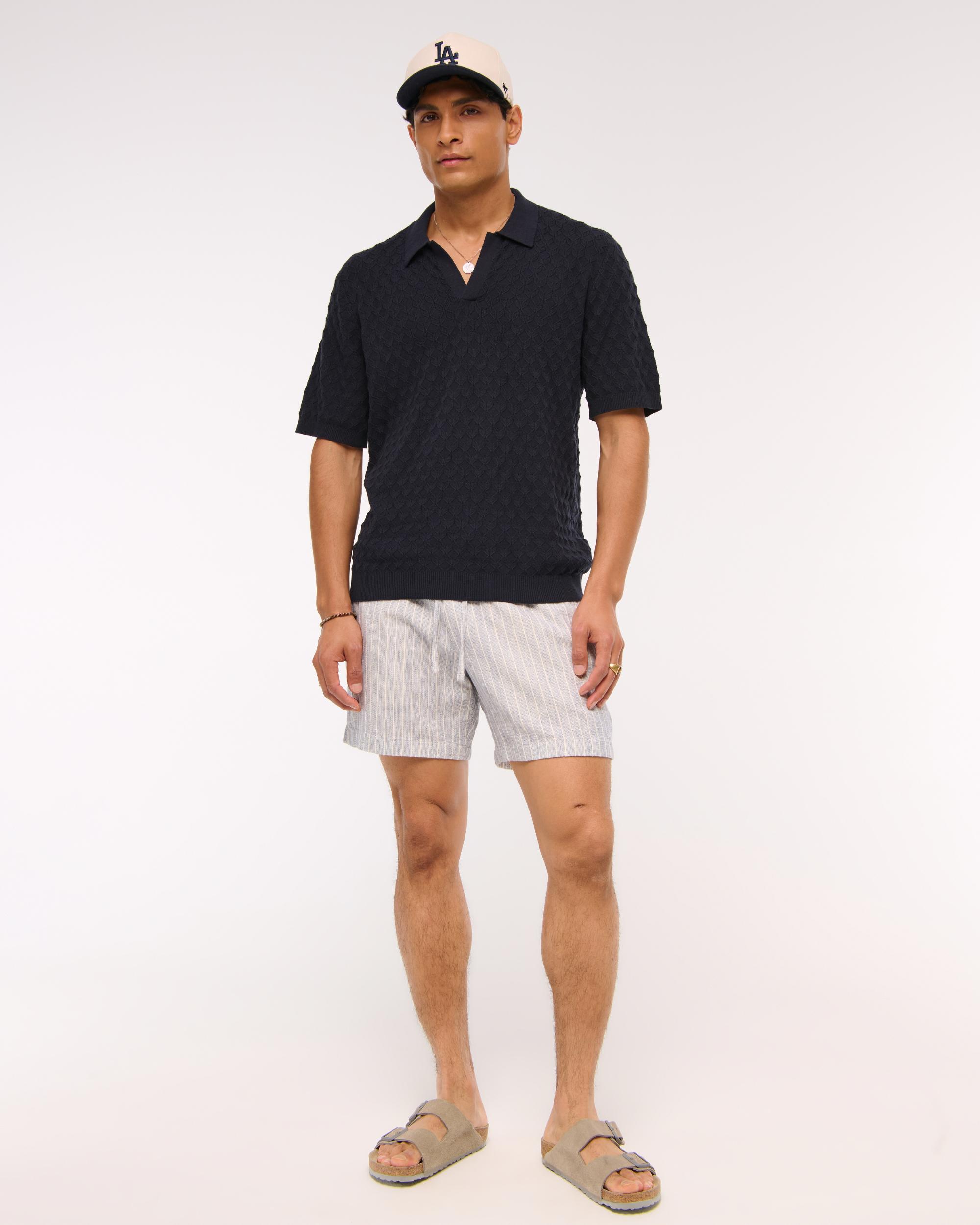 Pointelle Stitch Johnny Collar Sweater Polo Product Image