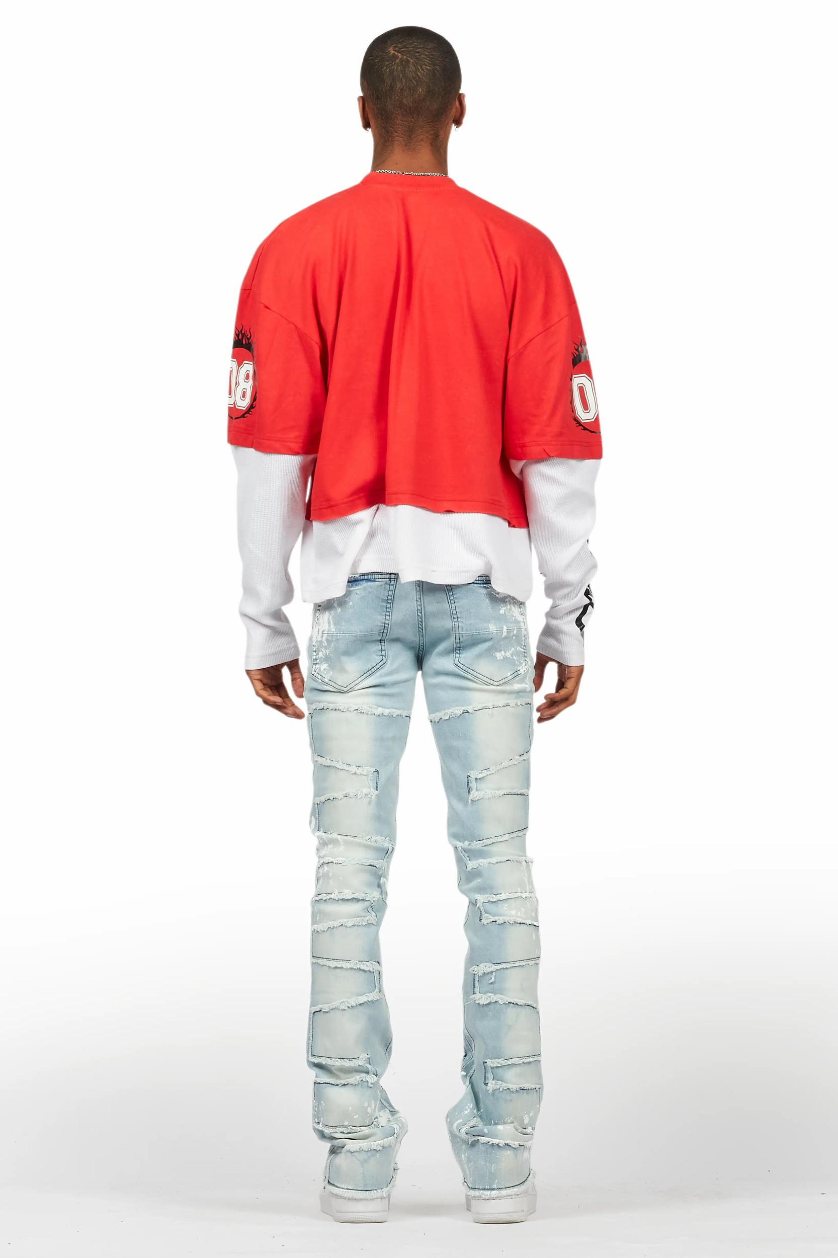 Kodak Blue/White Painter Stacked Flare Fringe Jean Male Product Image