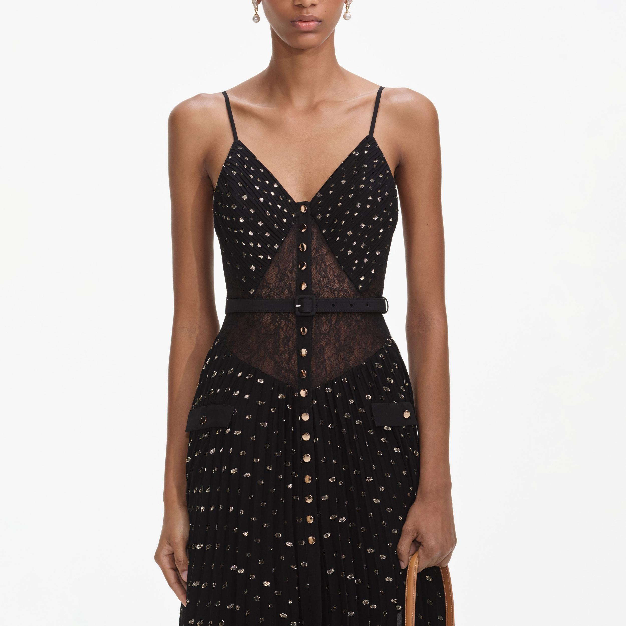 Black And Gold Chiffon Maxi Dress Product Image