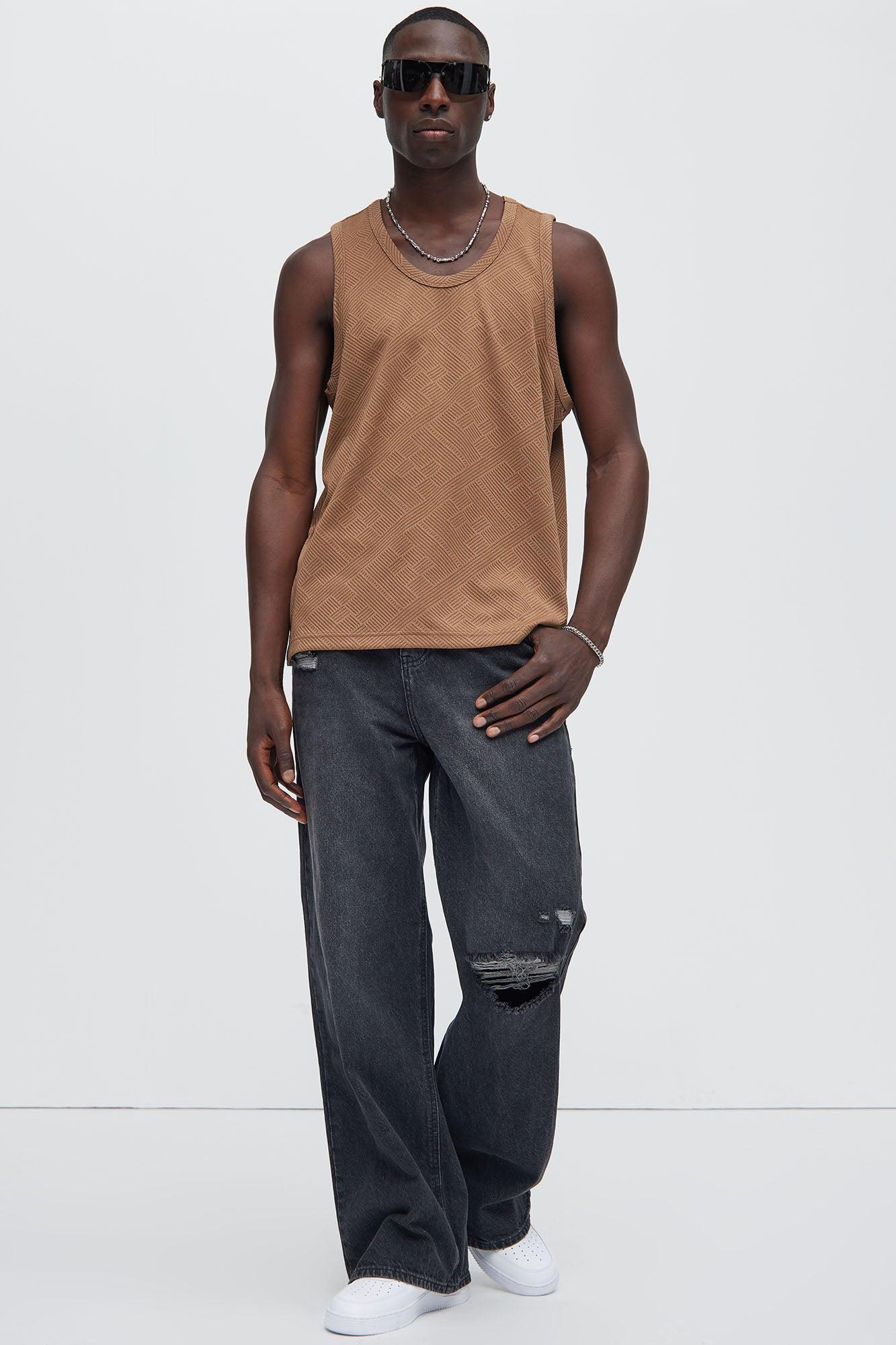 Easton Geo Textured Relaxed Tank Top - Brown Product Image