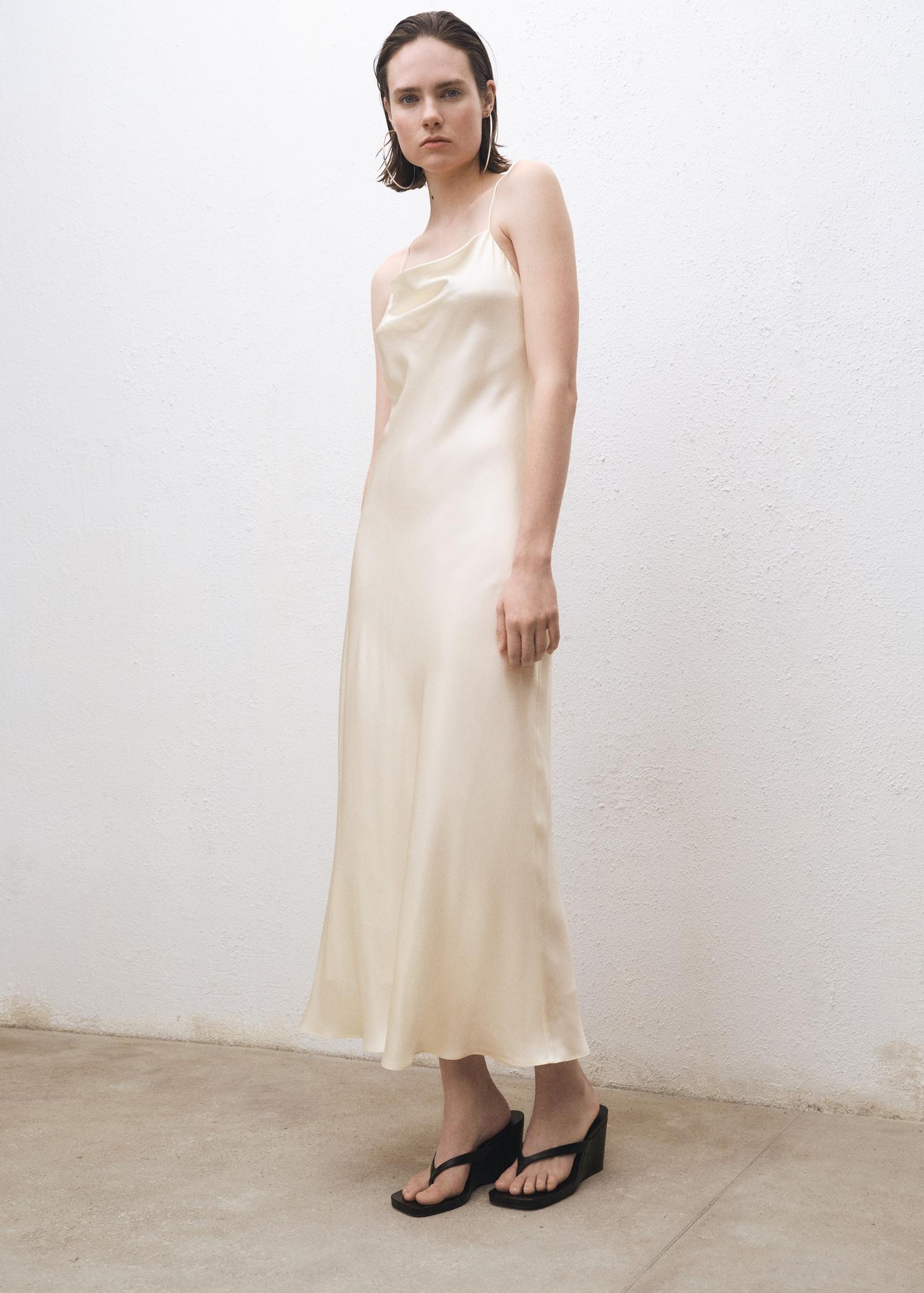 Silk dress with draped neckline - Women | MANGO USA Product Image
