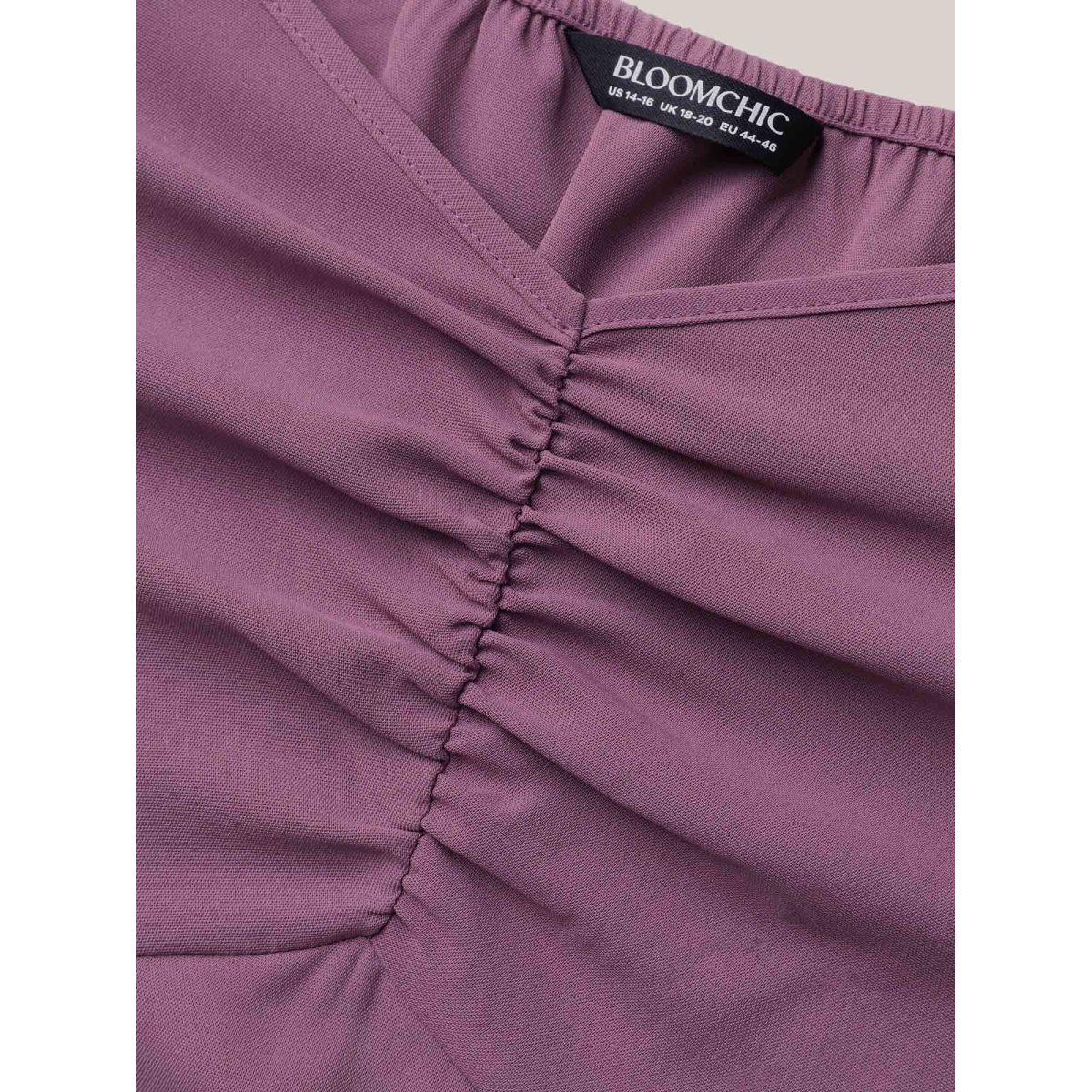 Plus Size Mauve Sweetheart Neck Lace High-Low Hem Shirt Women Romantic Half Sleeve Heart neckline Elegant Blouses BloomChic 14-16/1X Product Image