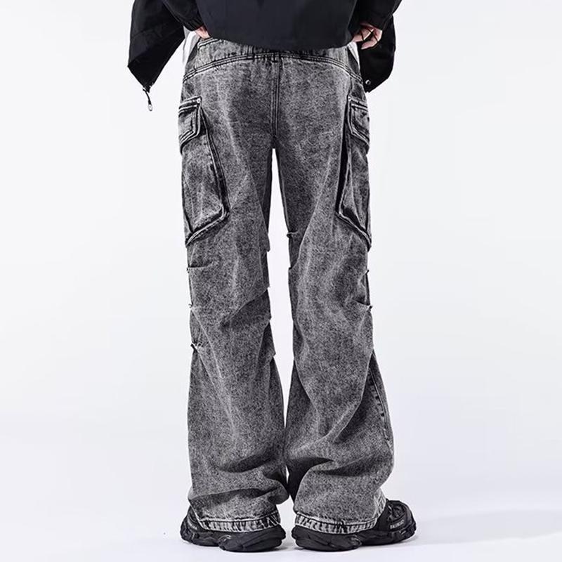 Sopula Men's Street Retro Distressed Stacked Straight-Leg Washed Work Jeans Product Image