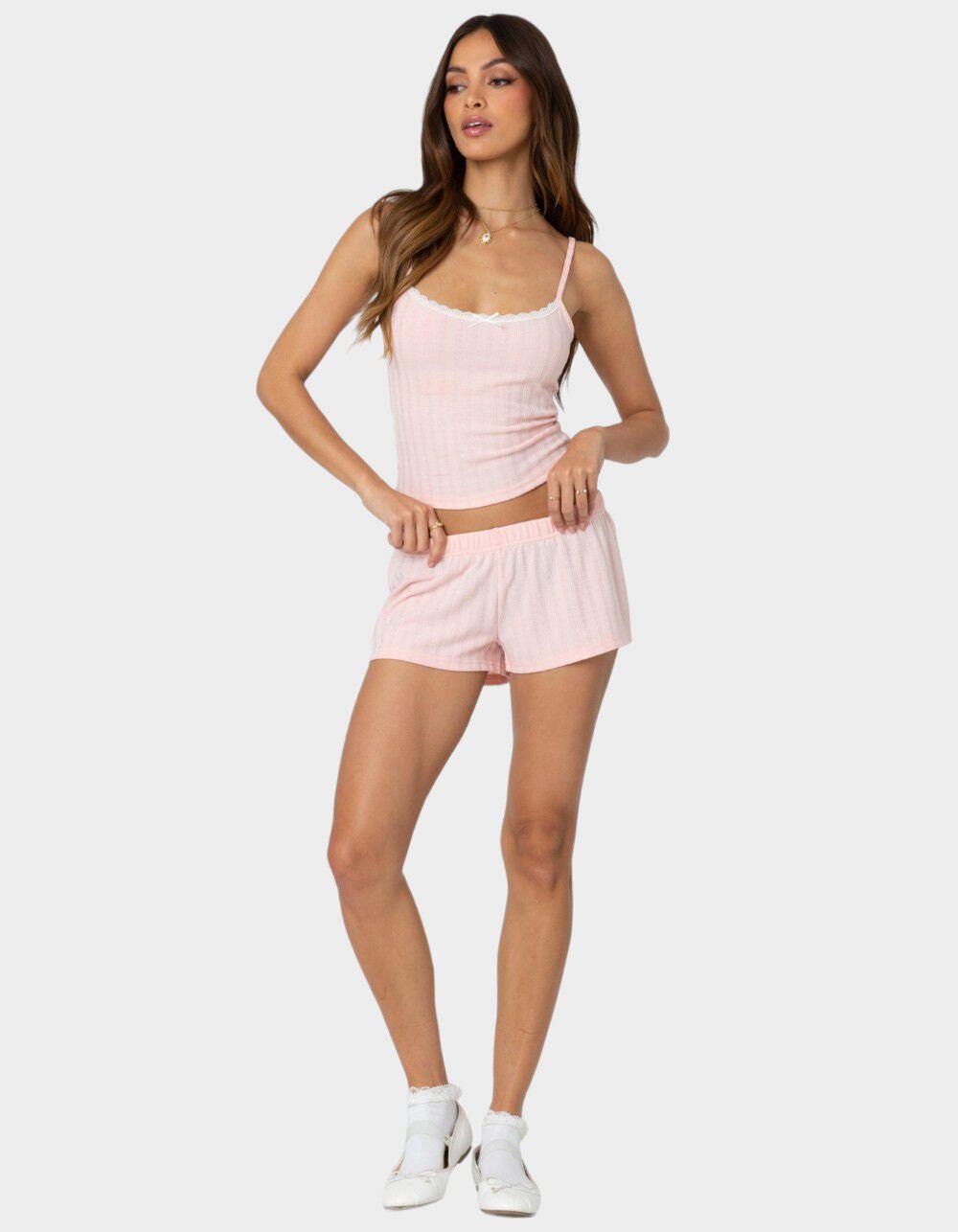 EDIKTED Irene Low Rise Pointelle Micro Shorts - PINK Product Image