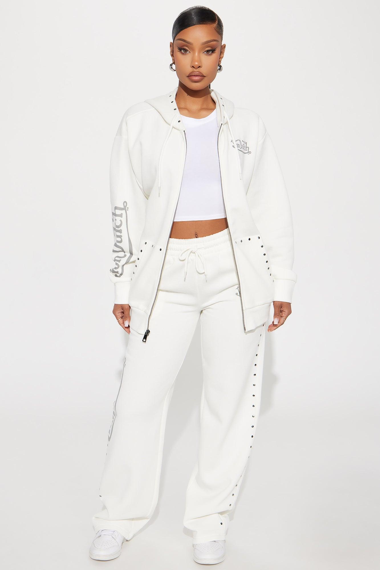 Von Dutch Studded Zip Front Hoodie - Cream Product Image