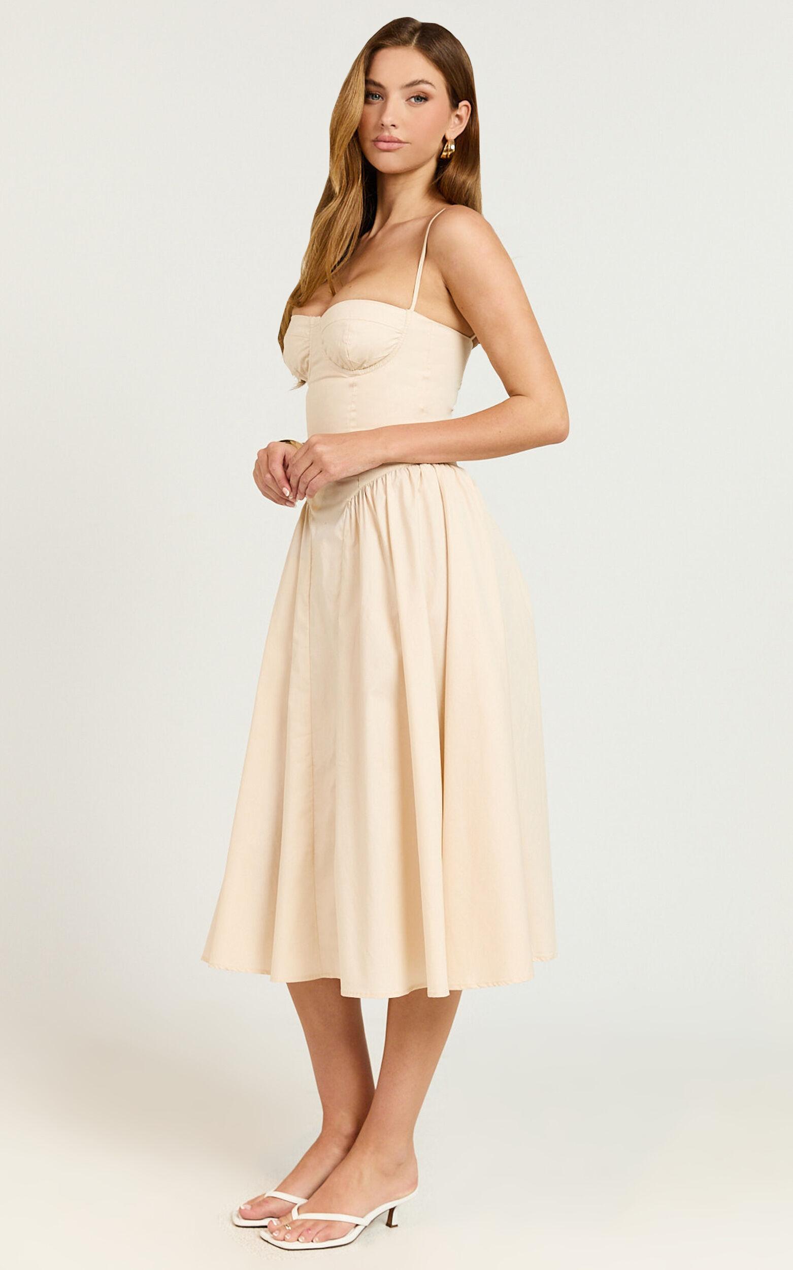April Midi Dress - Sweetheart Wide Pleated Dress in Cream Product Image