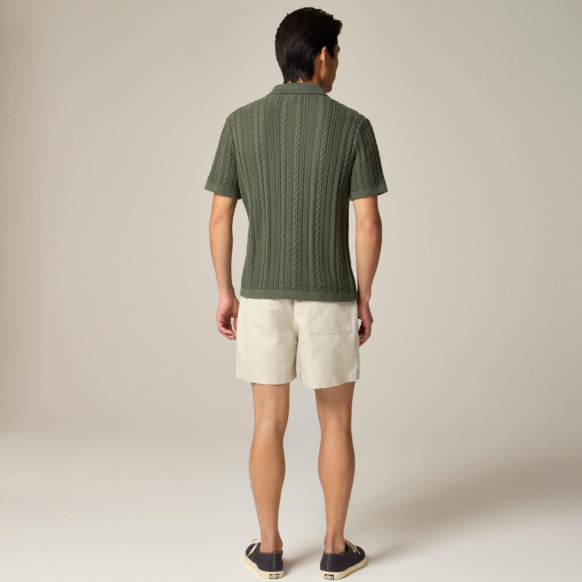 Short-sleeve cotton cable-knit cardigan sweater-polo Product Image