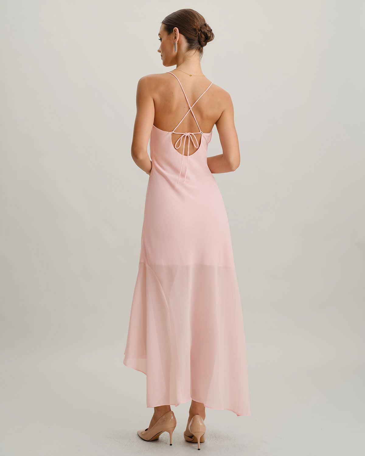Pink Chiffon A-Line Slip Midi Dress Product Image