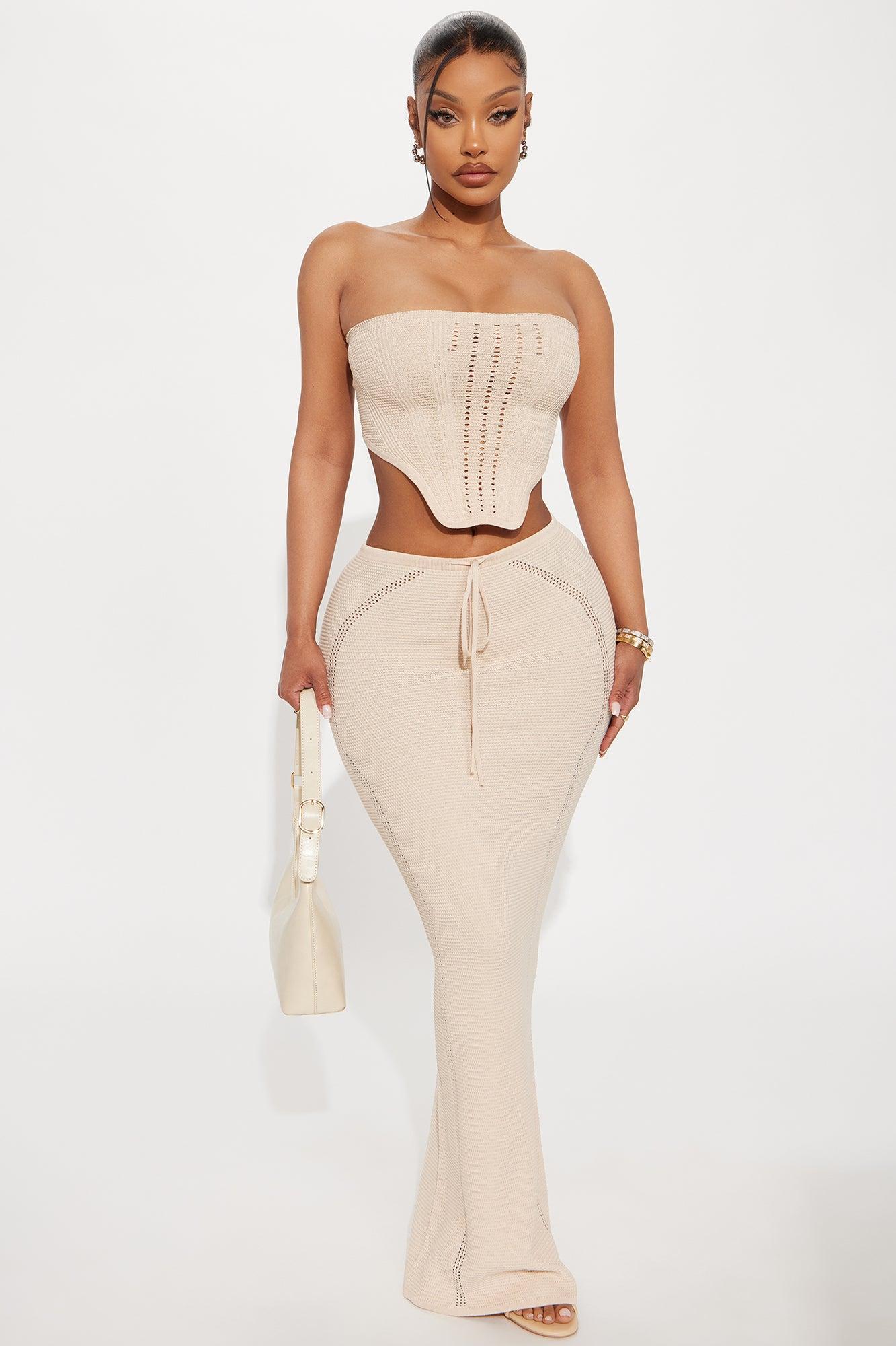 Lyla Crochet Maxi Skirt Set - Cream Female Product Image