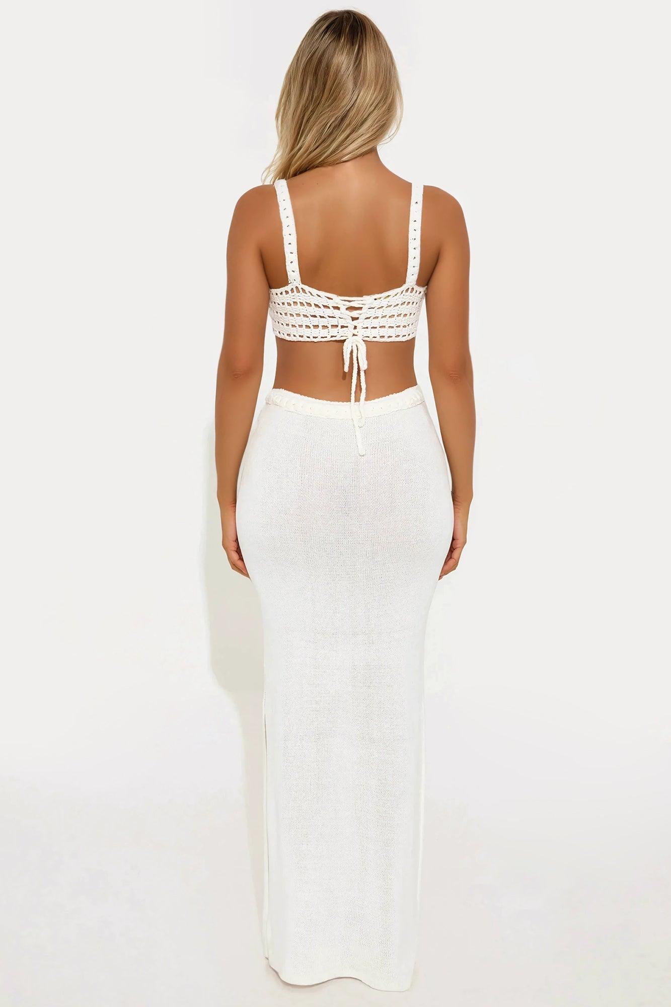 Summer Vibe Crochet Maxi Skirt Set - Cream Product Image