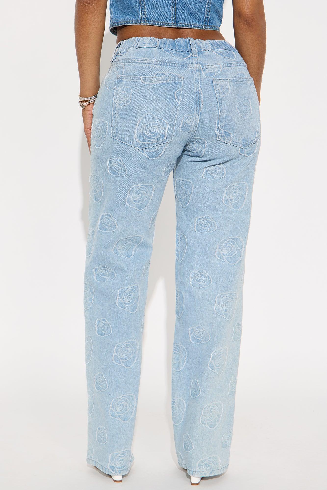 Floral Aura Low Rise Wide Leg Jeans - Light Wash Female Product Image