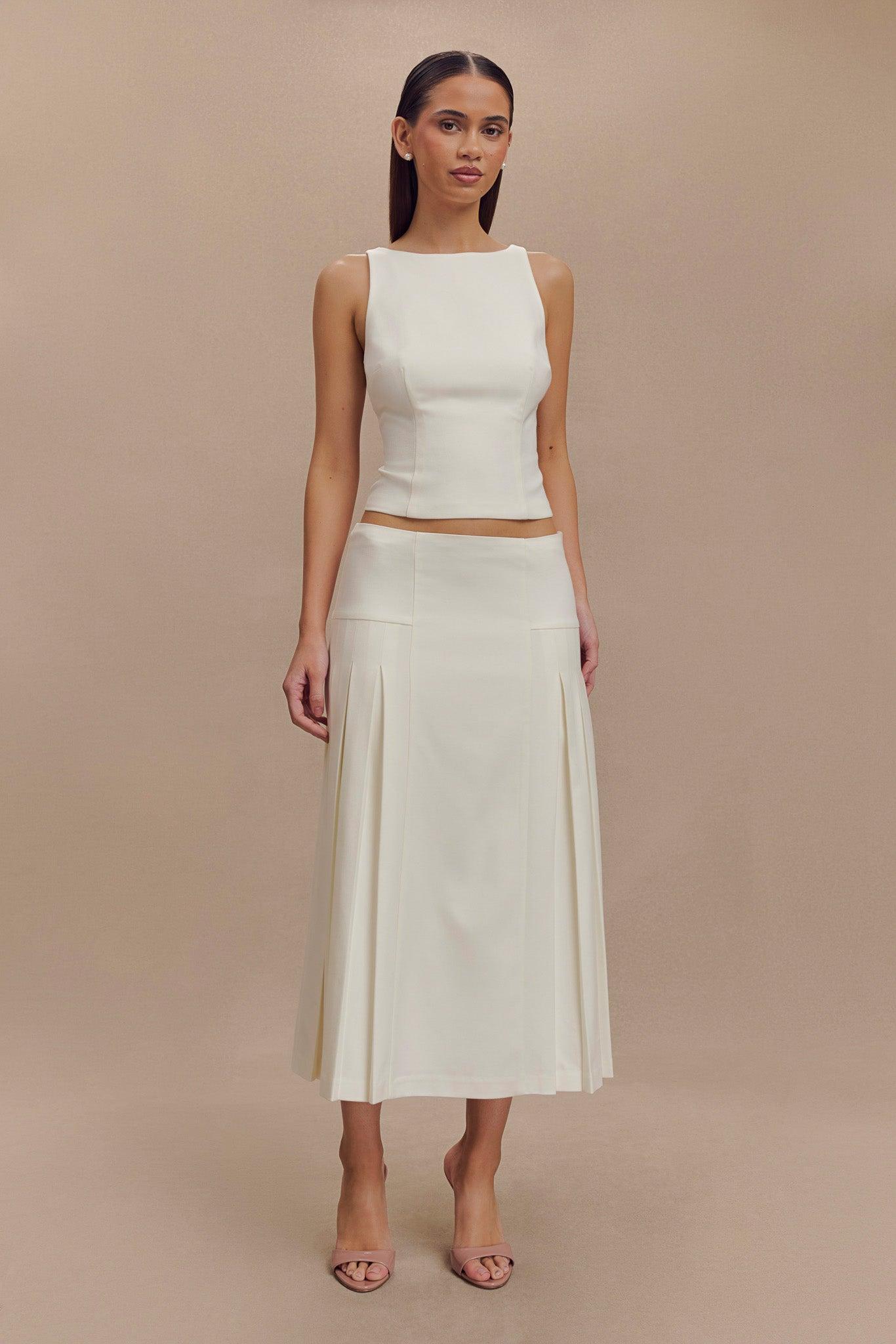 Brigette Pleated Midi Skirt - Ivory Product Image