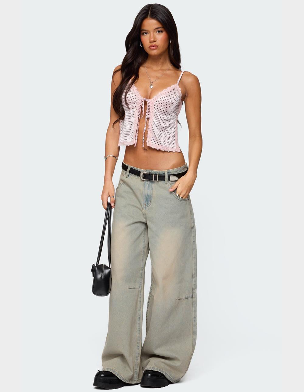 EDIKTED Santi Low Rise Wide Leg Jeans - LIGHT BLUE Product Image