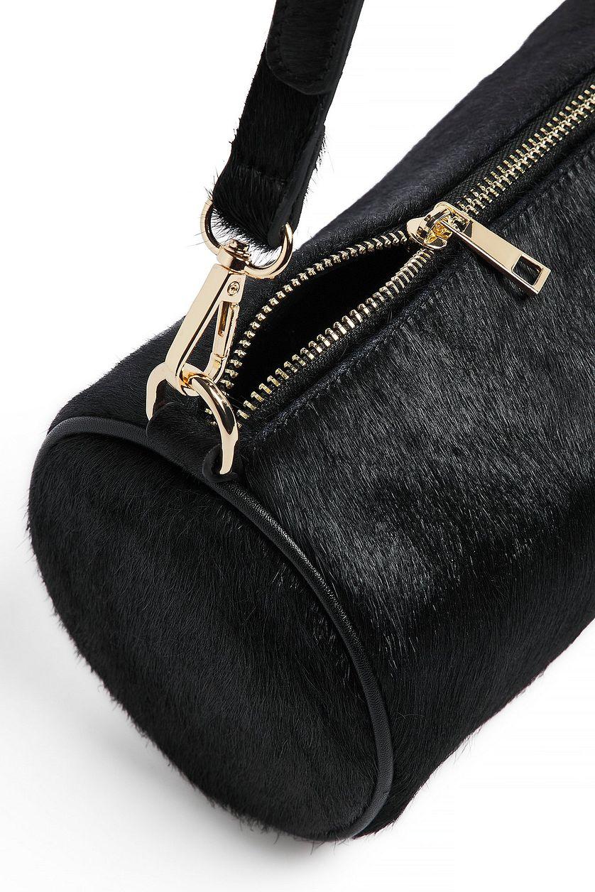 Leather Cylinder Shoulder Bag Black Product Image