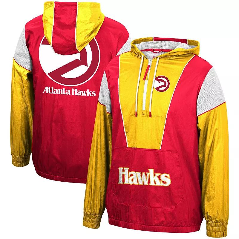 Men's Mitchell & Ness Red/Yellow Atlanta Hawks Hardwood Classics Highlight Reel Windbreaker Half-Zip Hoodie Jacket, Size: Medium Product Image