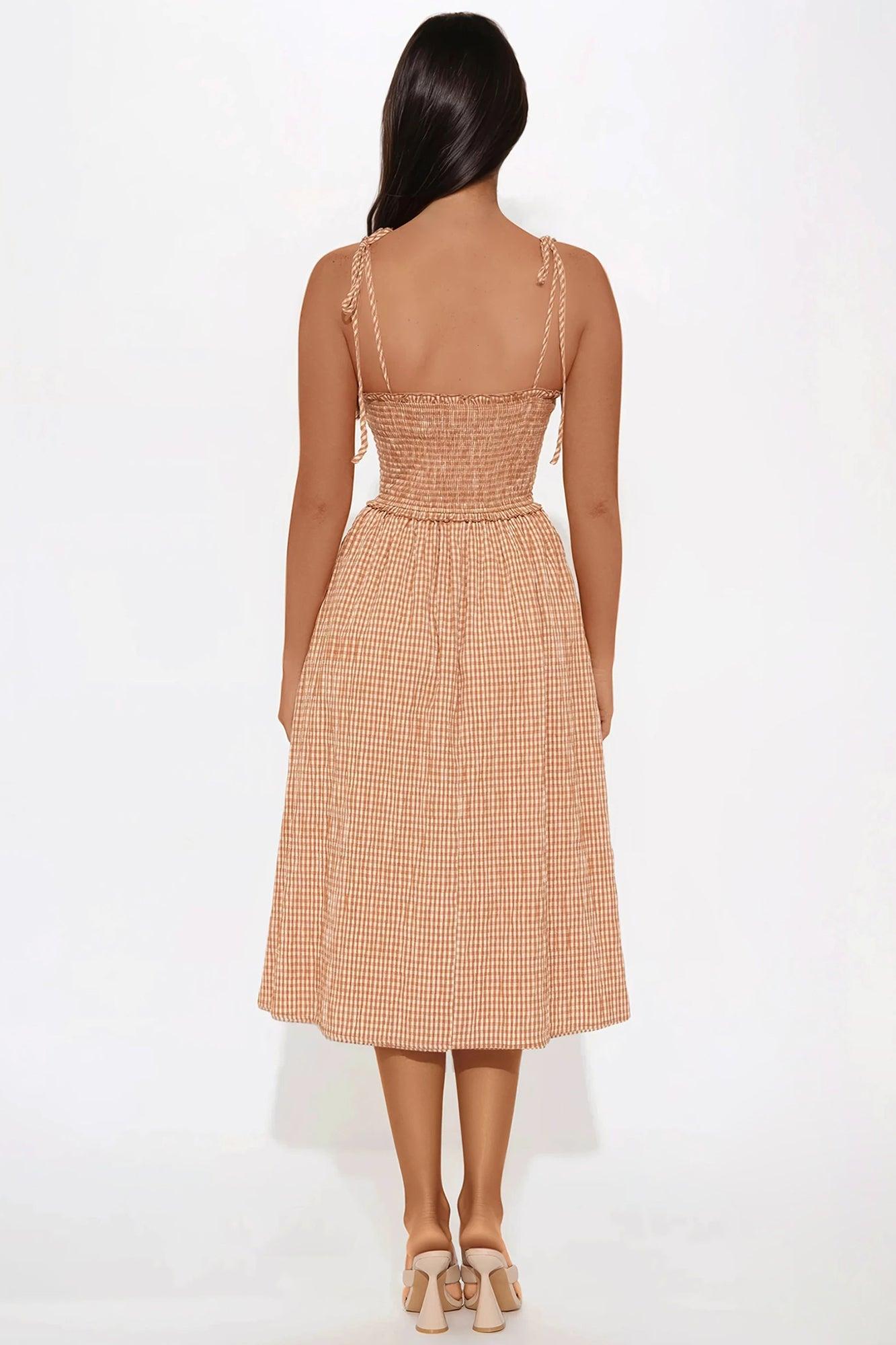 Sun Beam Smocked Midi Dress - Taupe Product Image