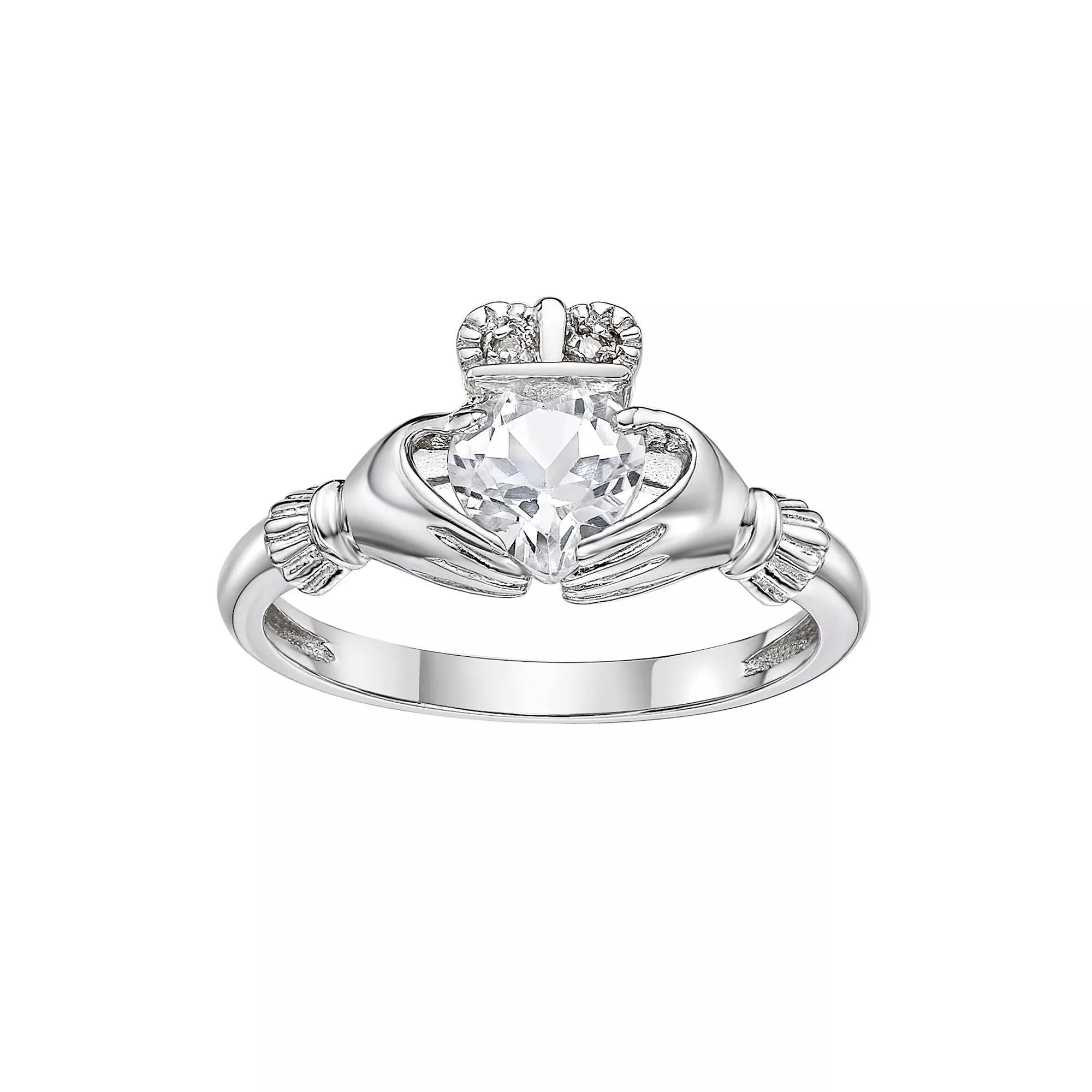 Gemminded Sterling Silver White Topaz & Diamond Accent Claddagh Ring, Women's, Size: 8 Product Image