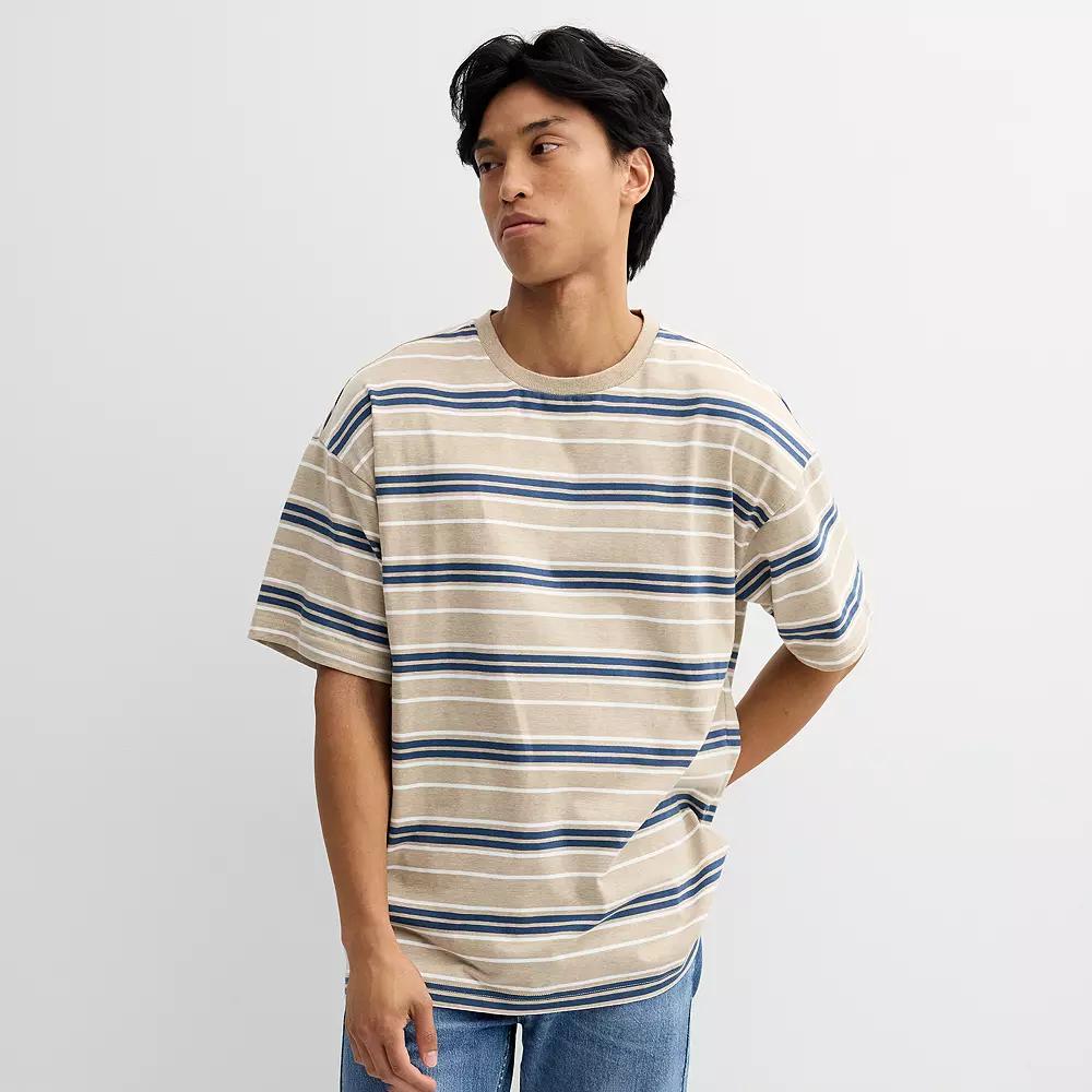 Men's Hollywood Short Sleeve Oversized Tee, Size: Small, Khaki Grey Stripe Product Image