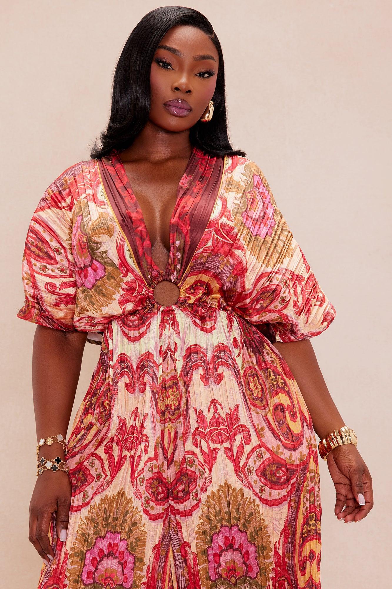 Kamari Pleated Wide Leg Jumpsuit - Red/combo Product Image