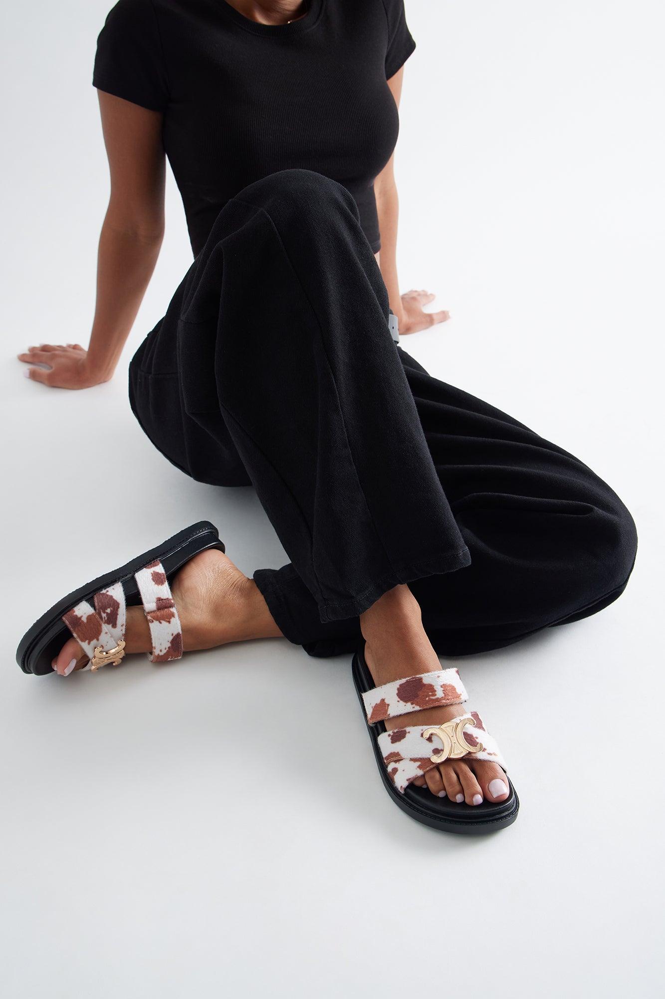 Owen Hardware Faux Suede Slides - Brown/combo Female Product Image