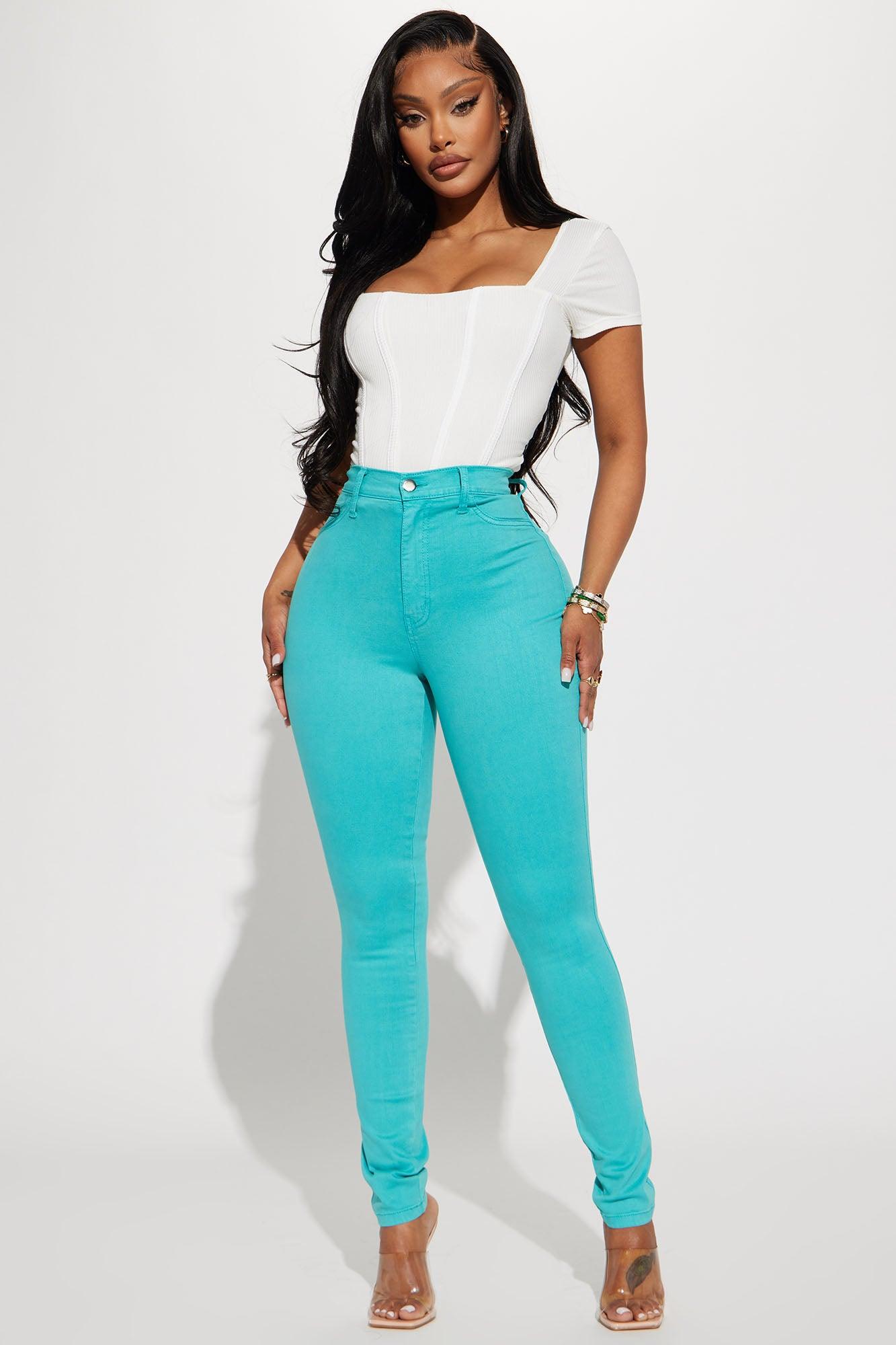 Classic Color High Waist Skinny Jeans - Aqua Product Image