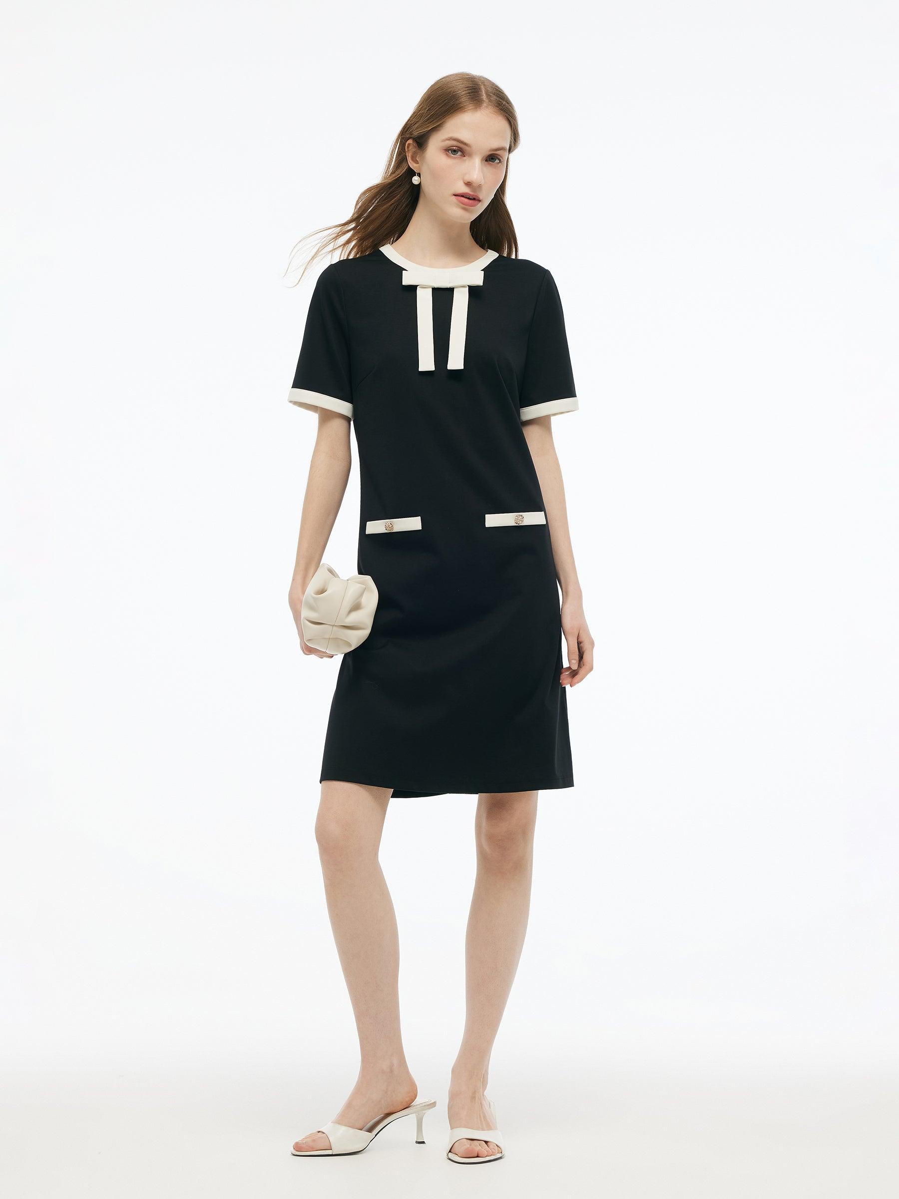 Tencel Blend Contrast Trim Women Knit Mini Dress Product Image