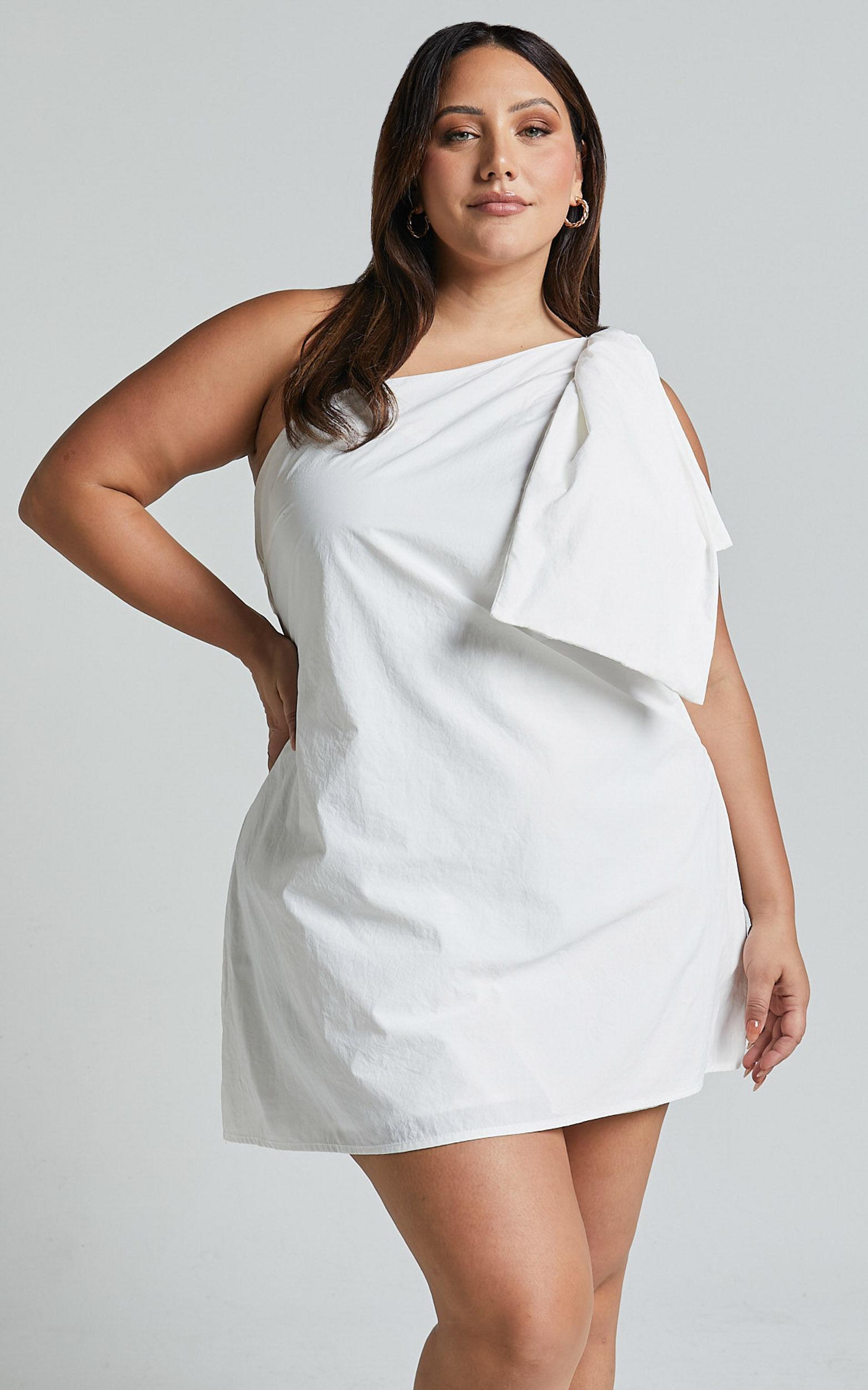Khirara Mini Dress - One Shoulder Bow Detail Dress in White Product Image