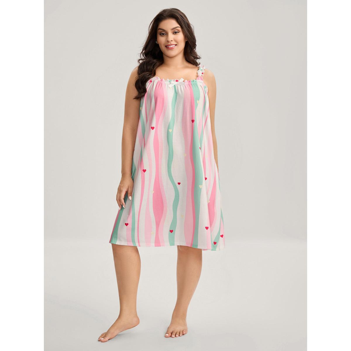 Plus Size Dreamy Stripes Cami Knit Loungewear Women Multicolor Square Neck Loungewear BloomChic 26/4X Product Image