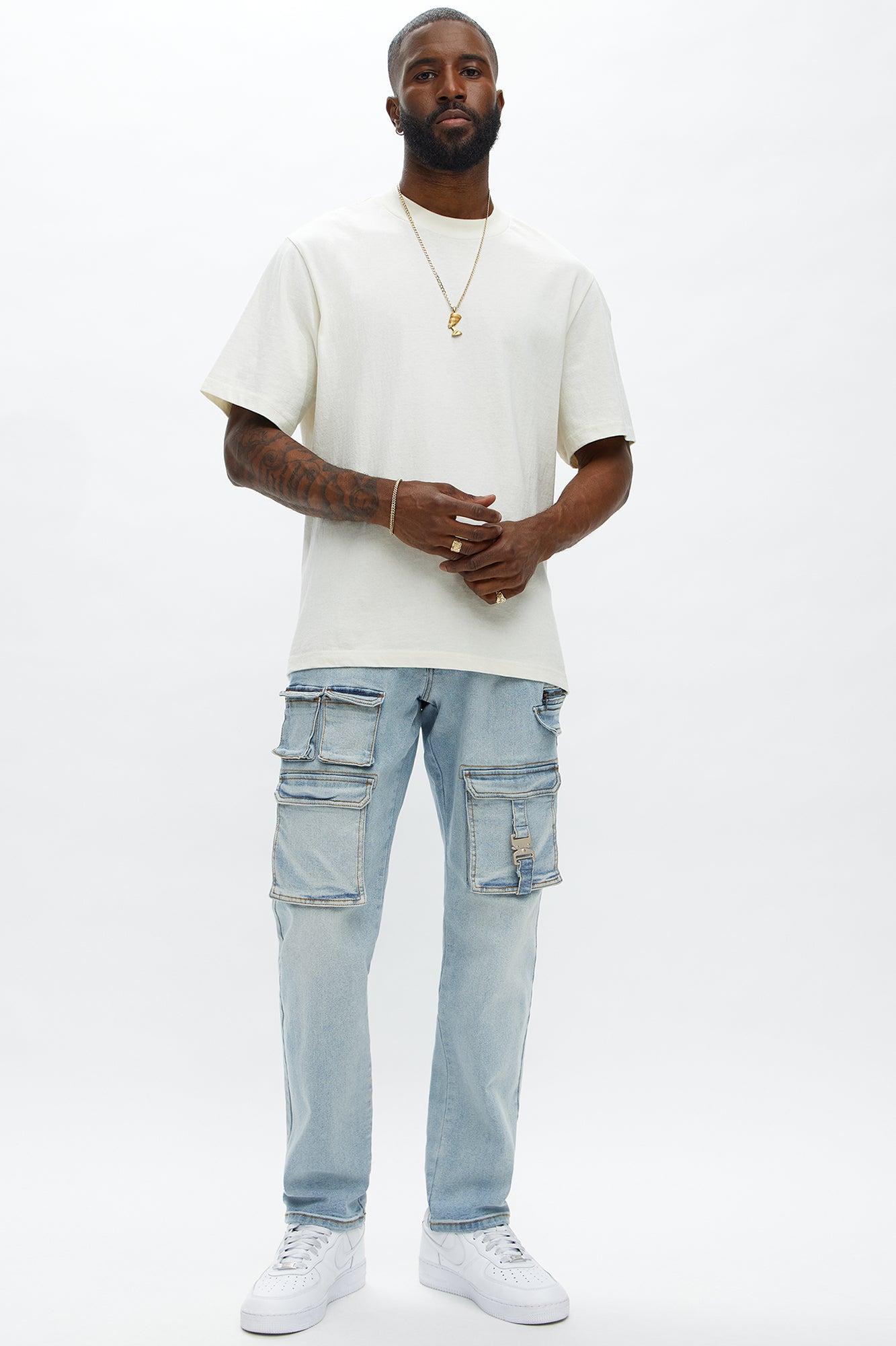 Cargo Pocket Slim Taper Jeans - Light Blue Wash Product Image