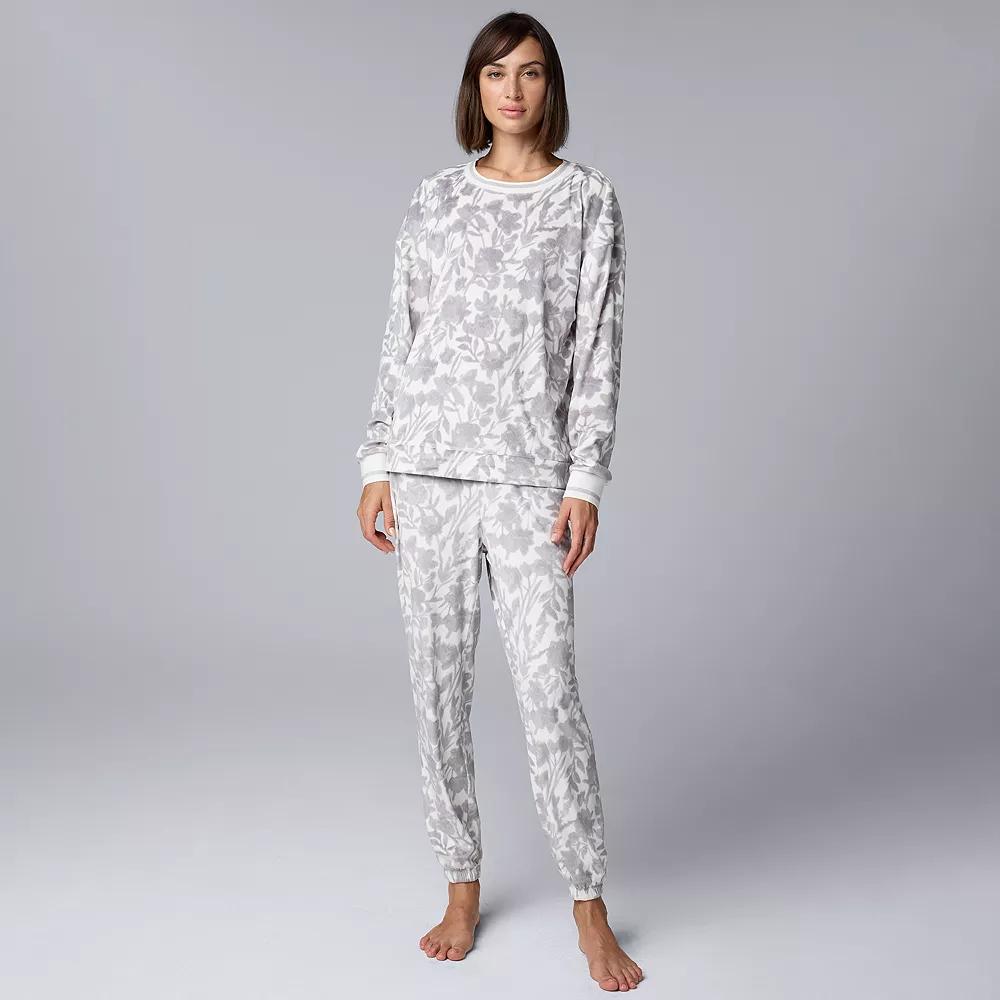 Women's Simply Vera Vera Wang Long Sleeve Pajama Top & Pajama Bottoms Set, Size: XXL LONG, Ivory Floral Product Image
