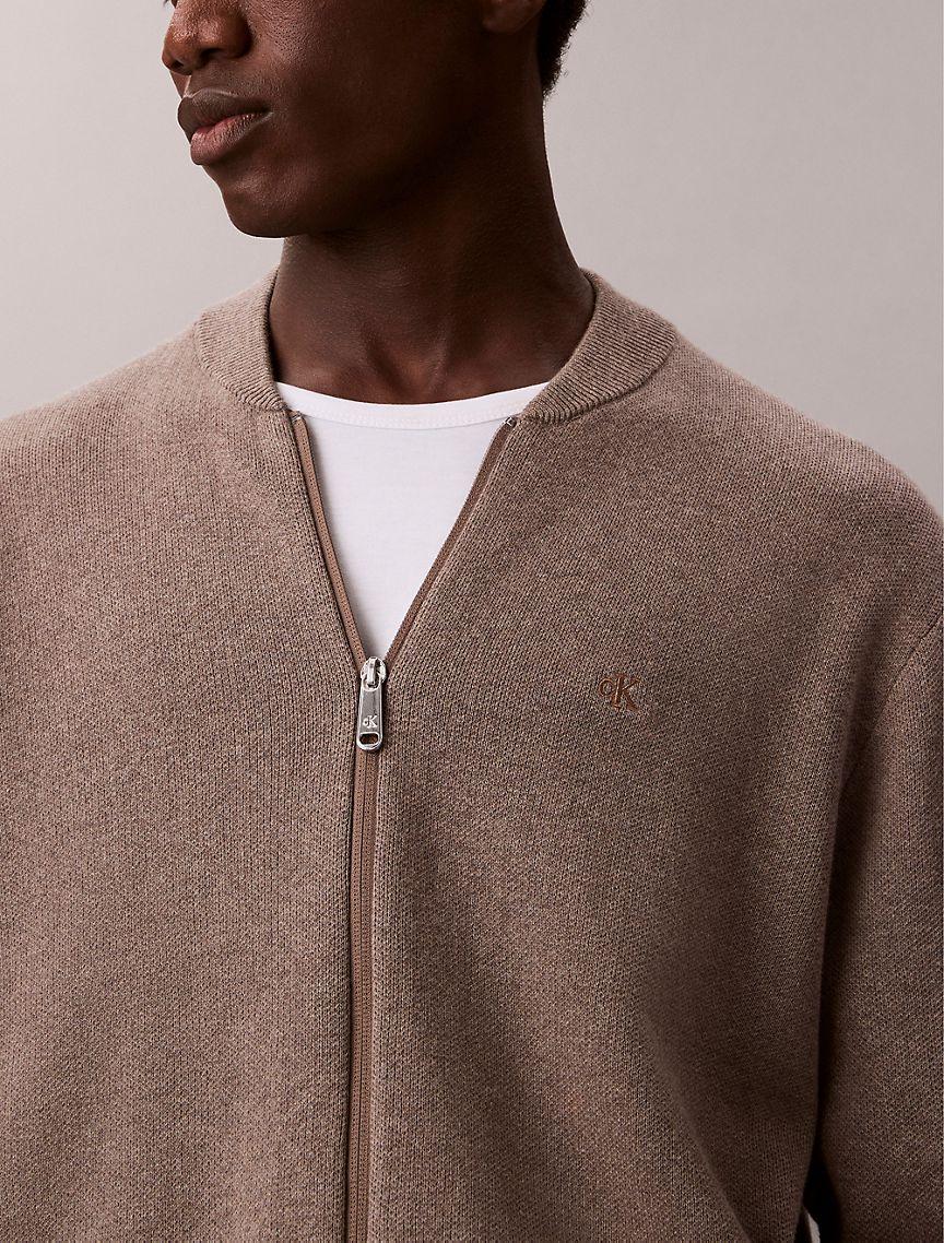 Smooth Cotton Sweater Bomber Jacket Product Image