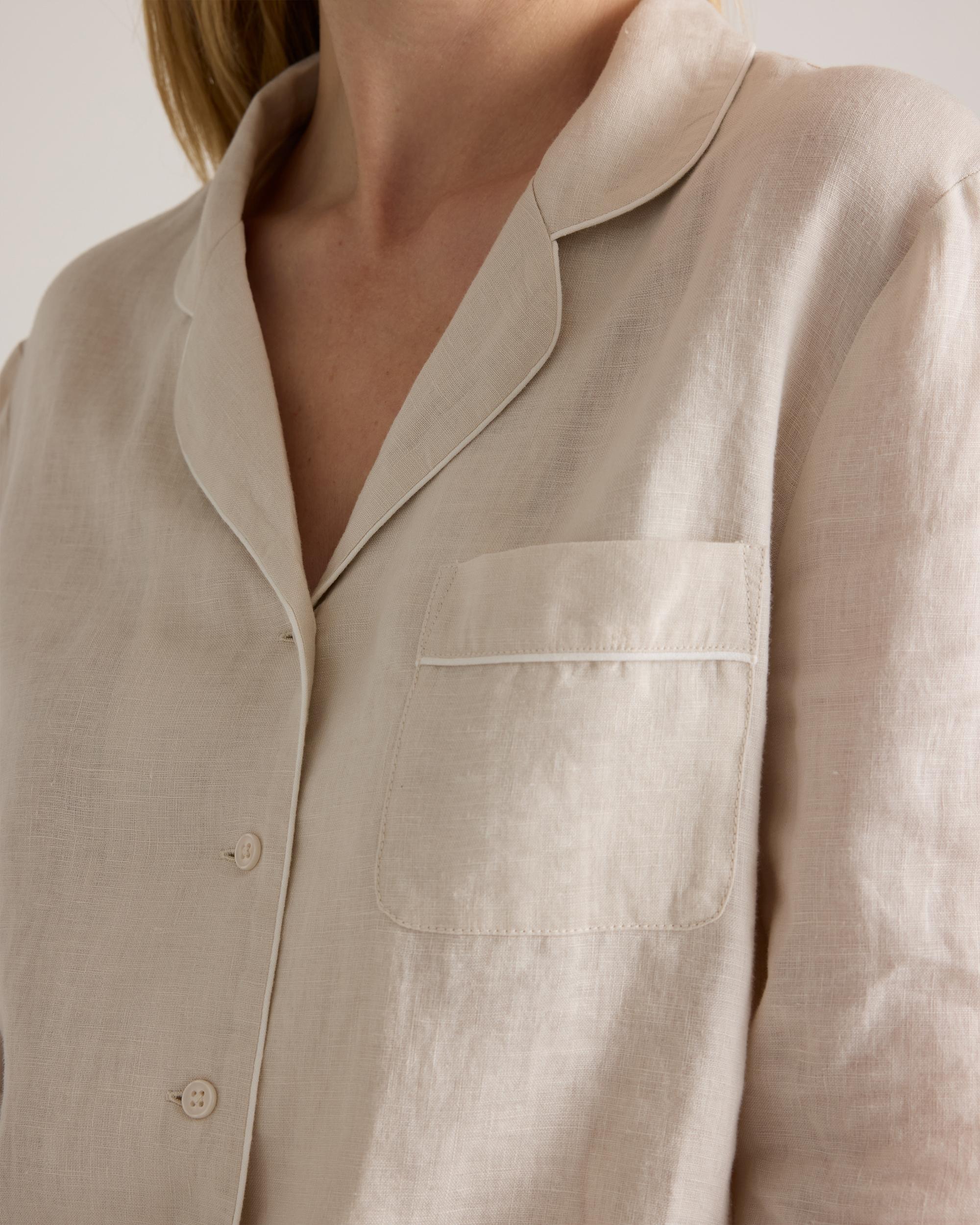 Quince | Women's 100% European Linen Long Sleeve Pajama Set with Piping Product Image
