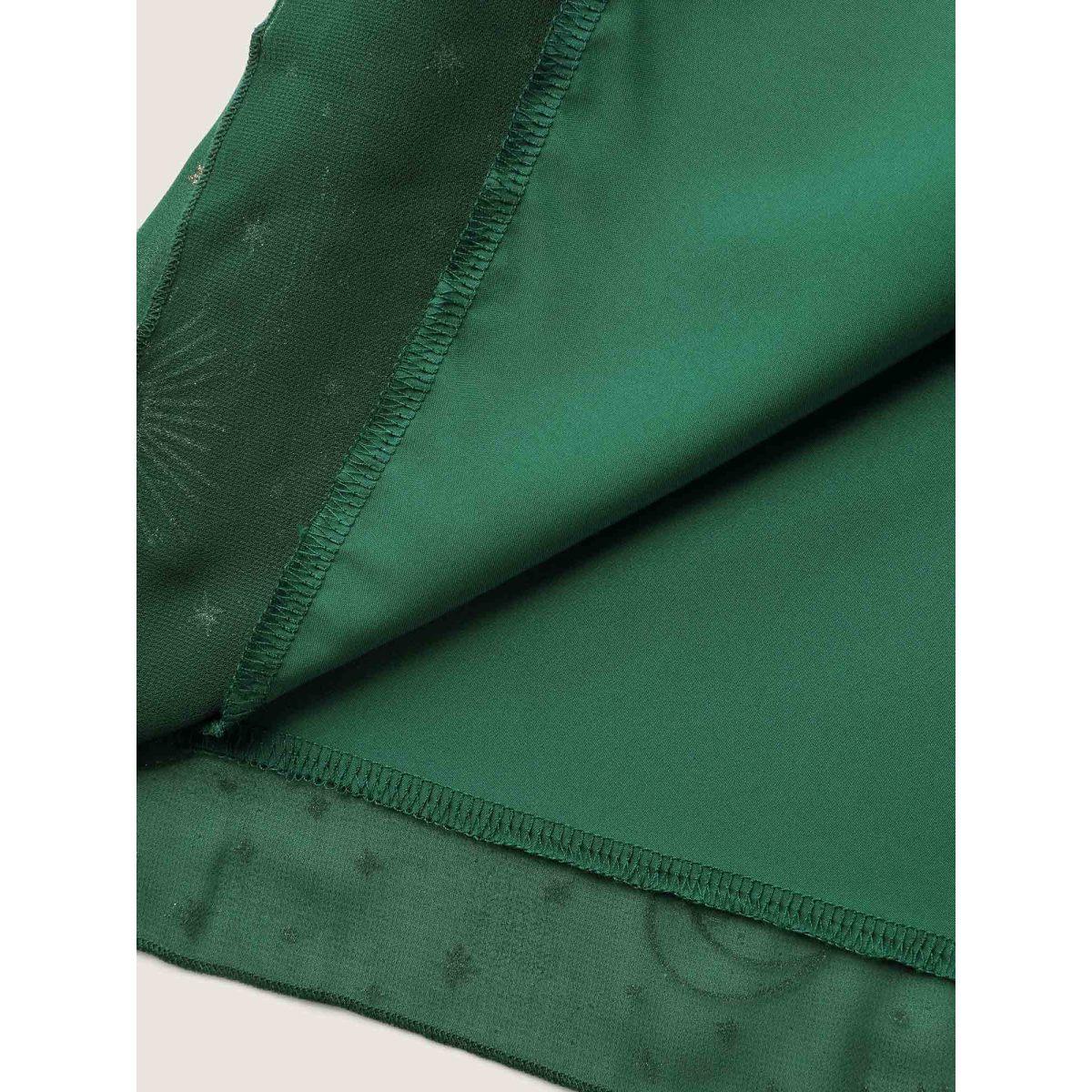 Plus Size Chiffon Gold Celestial Print Tiered Midi Dress DarkGreen Women Party&Cocktail Gathered Round Neck Extra Long Sleeve Curvy BloomChic 30/6X Product Image