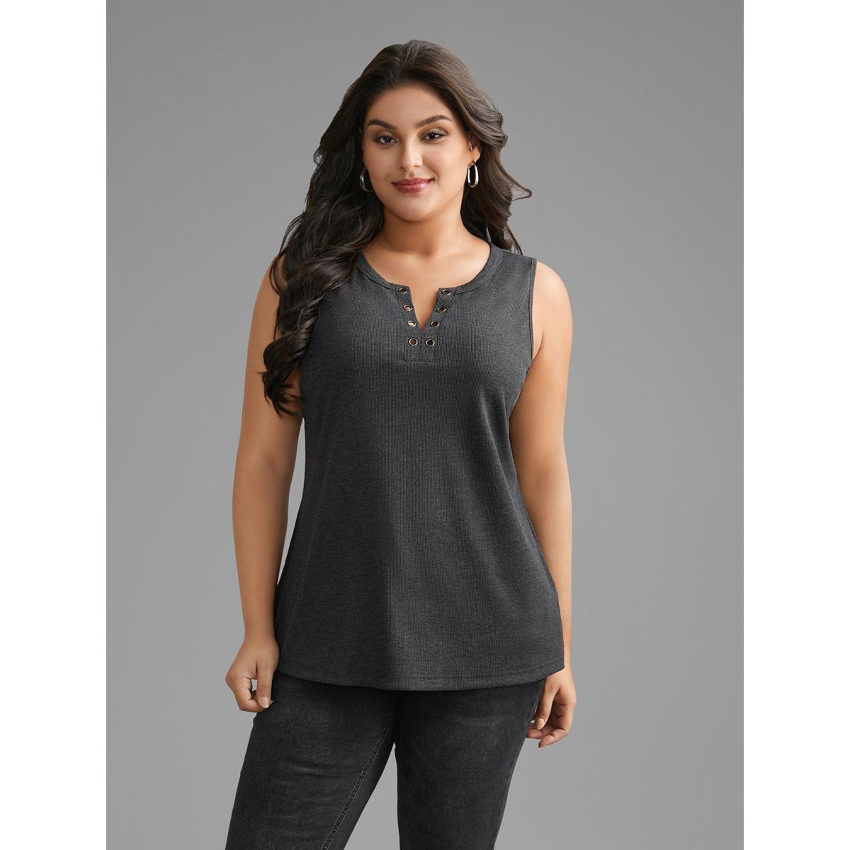 Plus Size Notched Collar Eyelet Tank Top Women DimGray Leisure Eyelet Notched collar Casual Tank Tops Camis BloomChic 26/4X Product Image