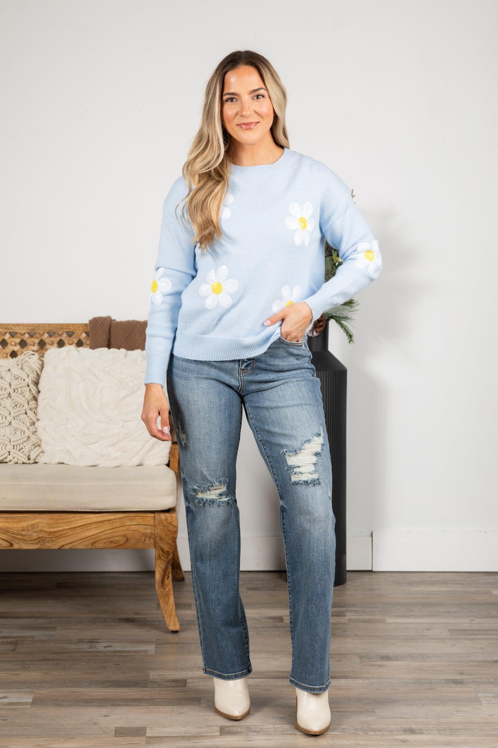 Knit Sweater With Sequin Flowers Product Image