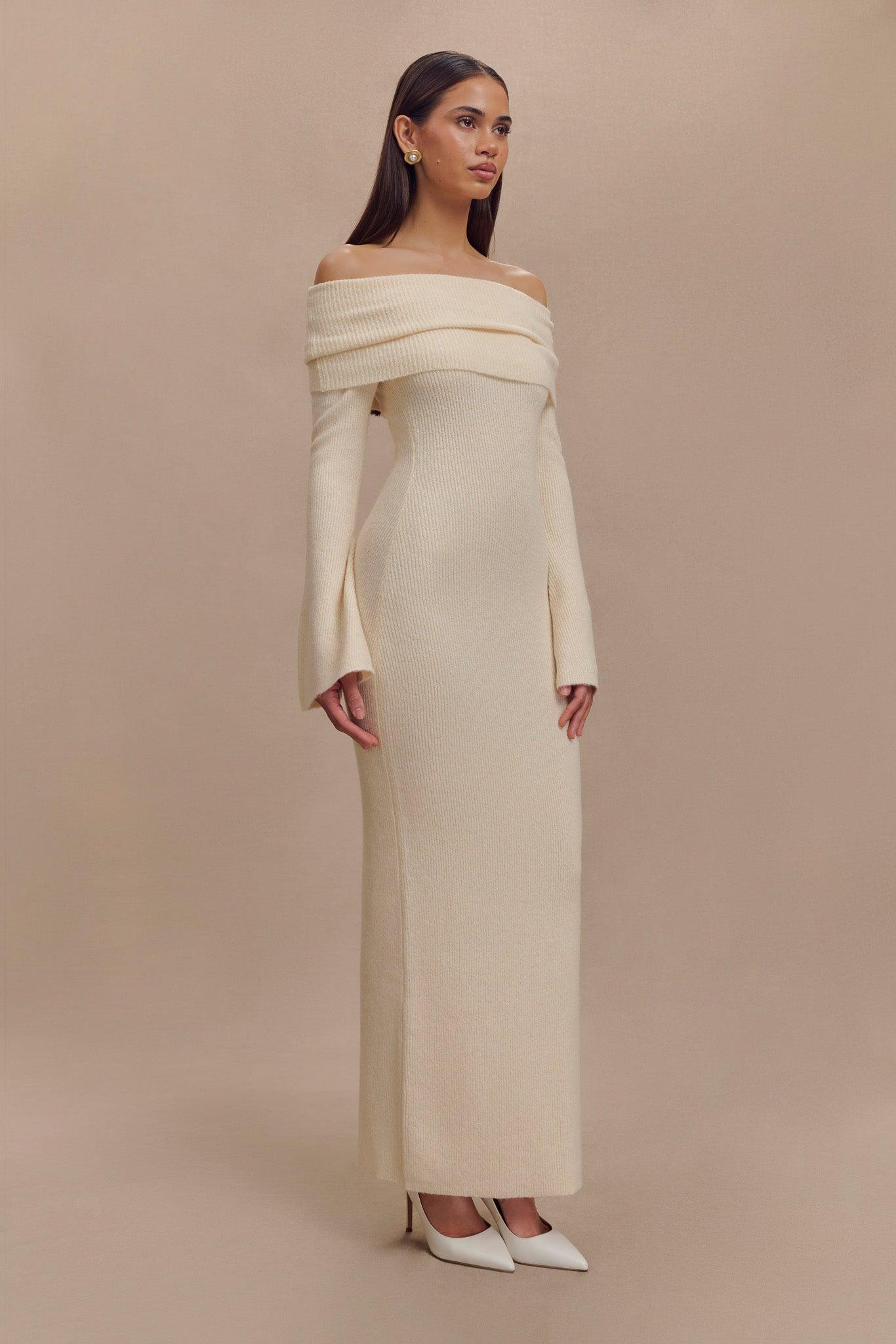 Katherine Off Shoulder Knit Maxi Dress - Ivory Product Image