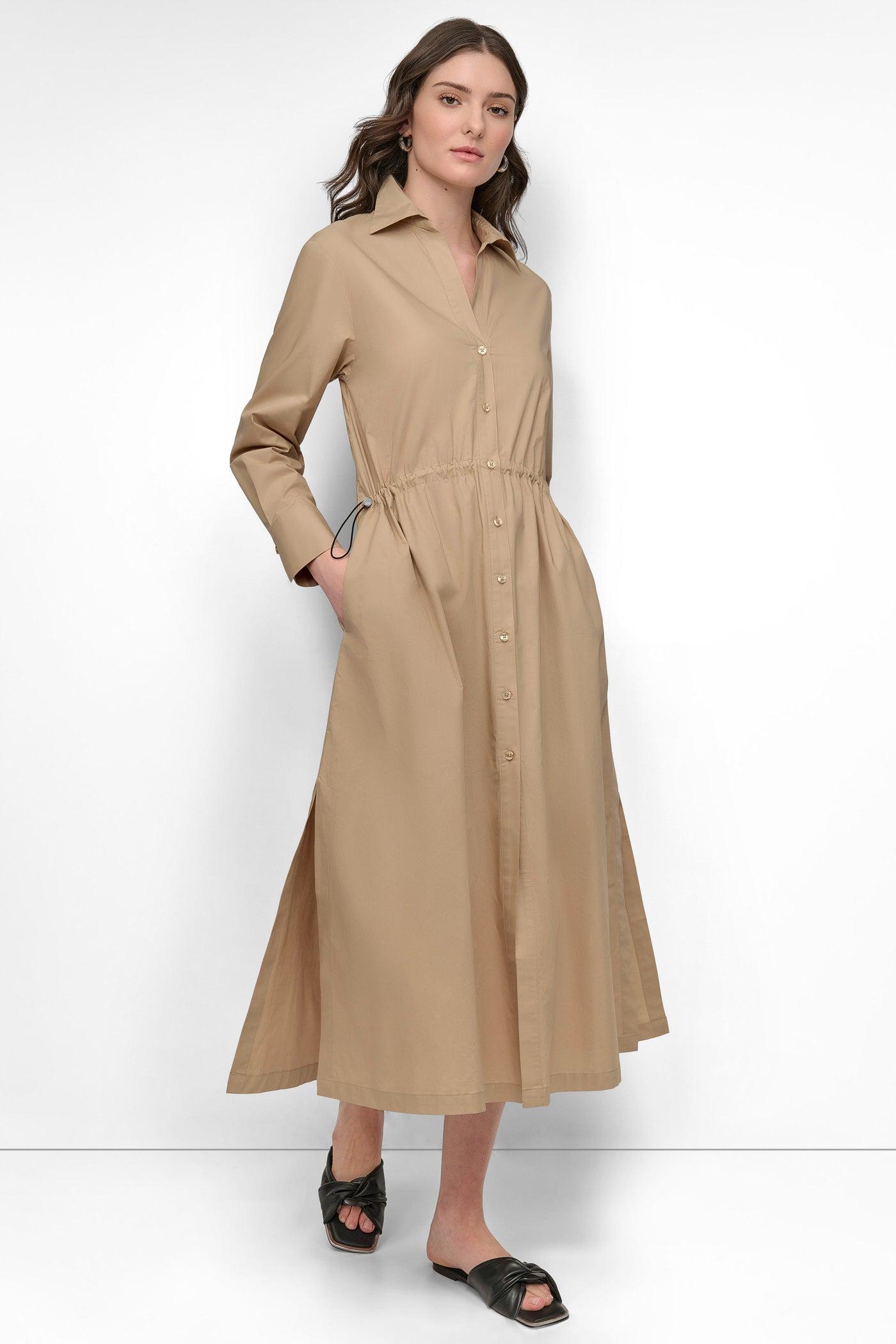 ADJUSTABLE WAIST MIDI SHIRT DRESS Product Image