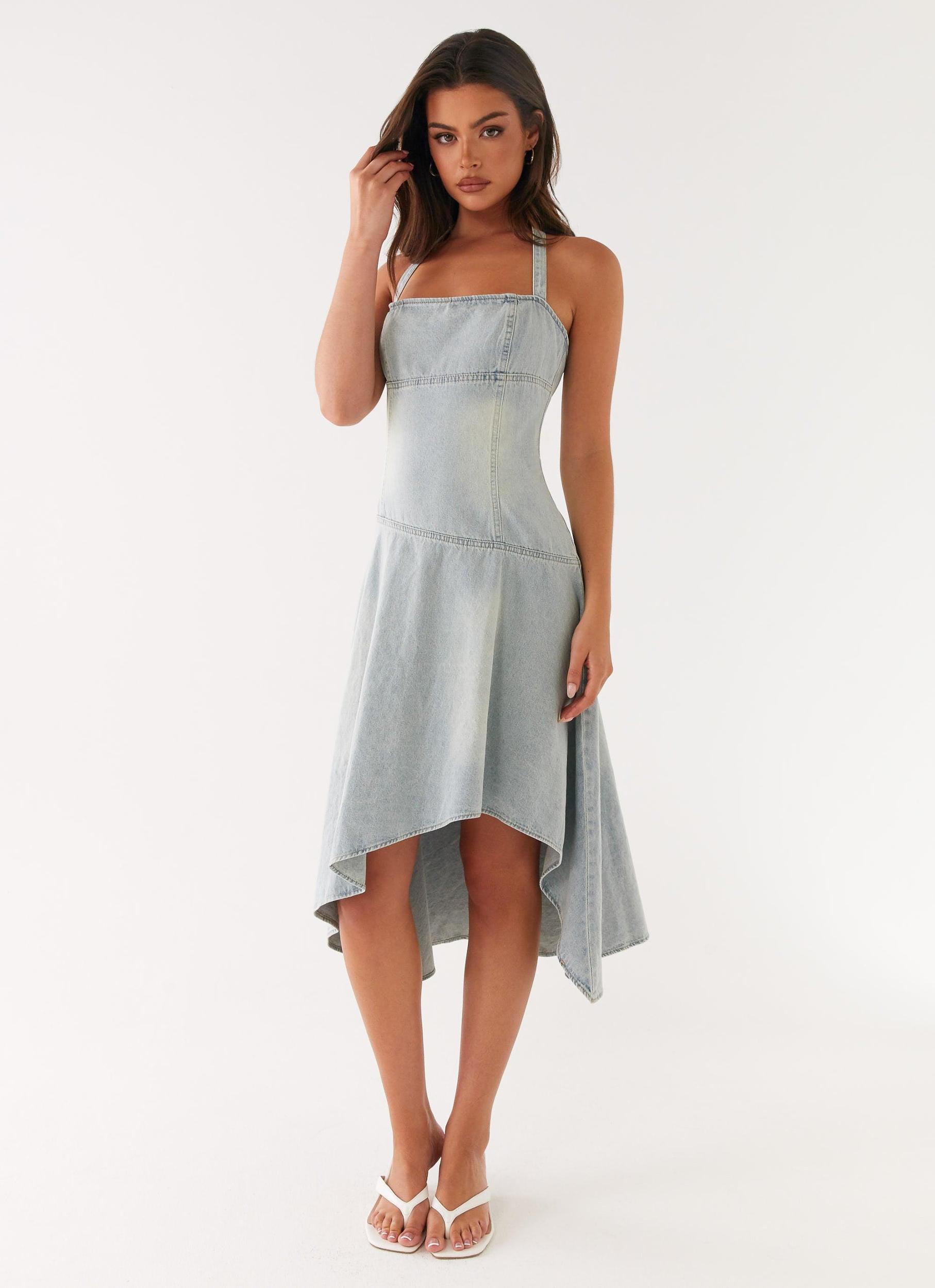 Tanisha Denim Midi Dress - Washed Blue Product Image