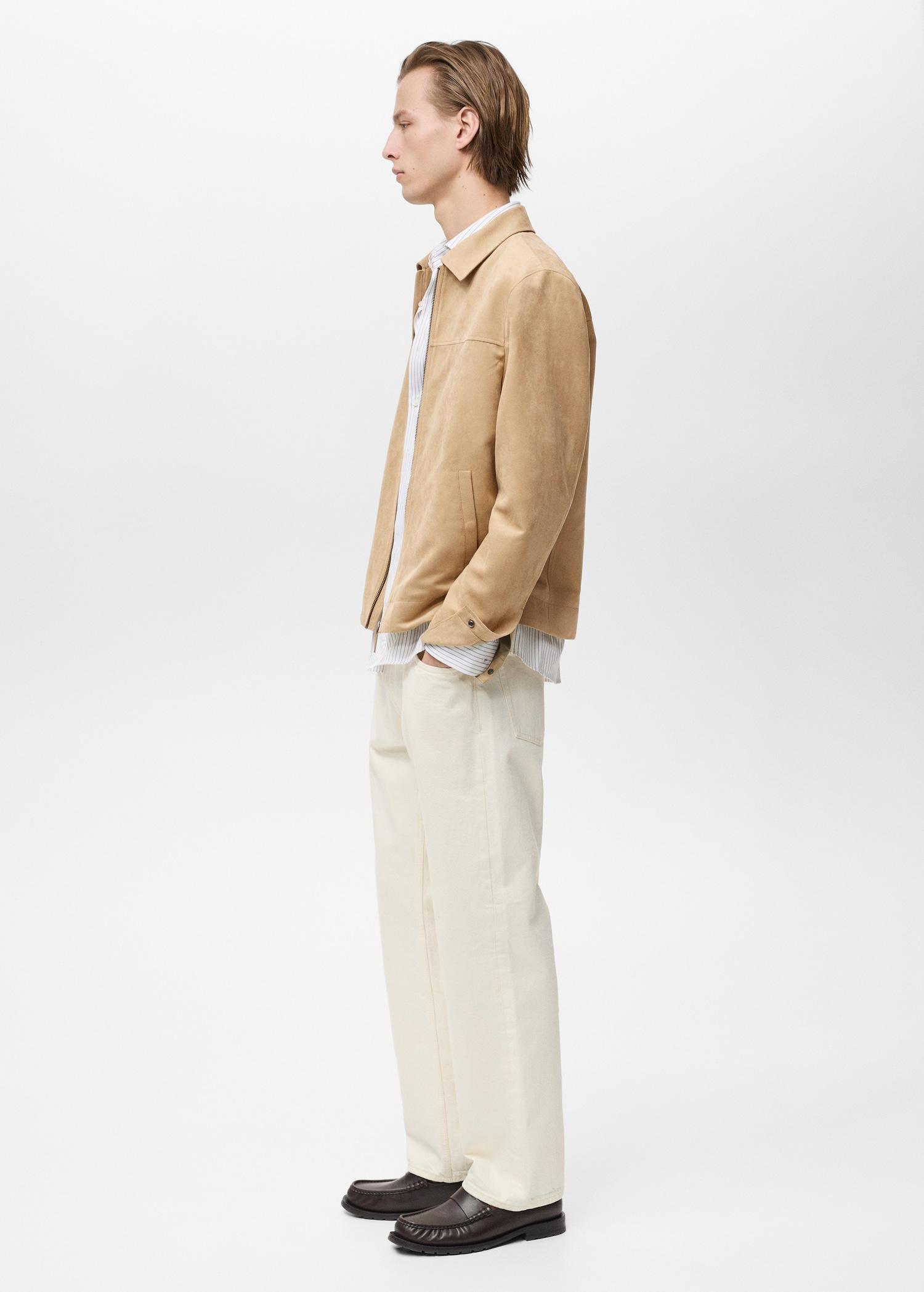 Suede-effect jacket with zip - Men | MANGO USA Product Image