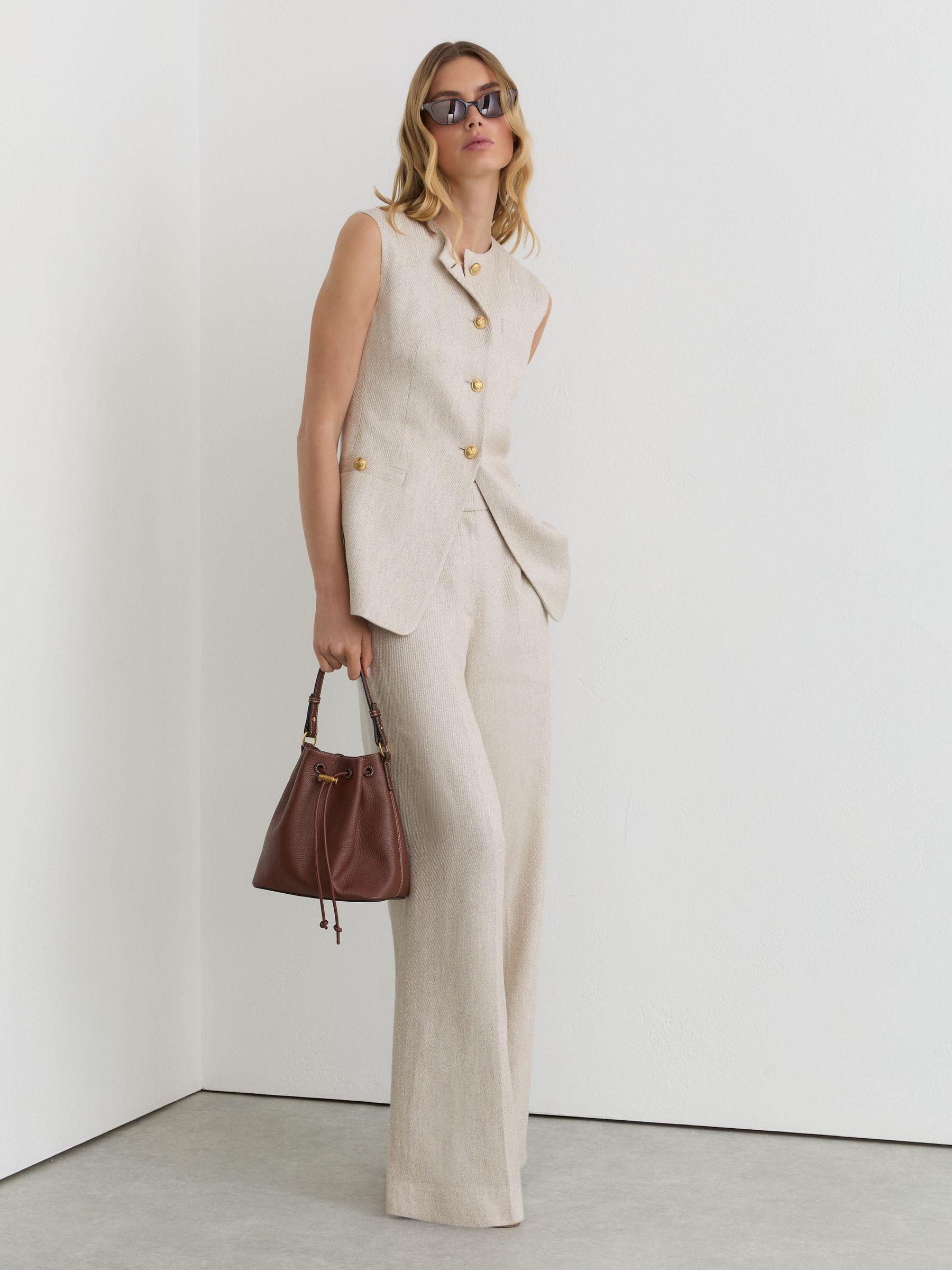 Petite Polka-Dot Wide-Leg Suit Trousers in White/Navy Product Image