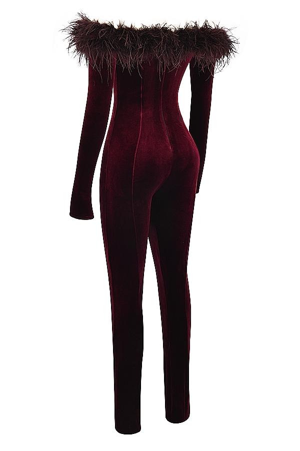 Salima  black cherry velvet jumpsuit - sale Product Image