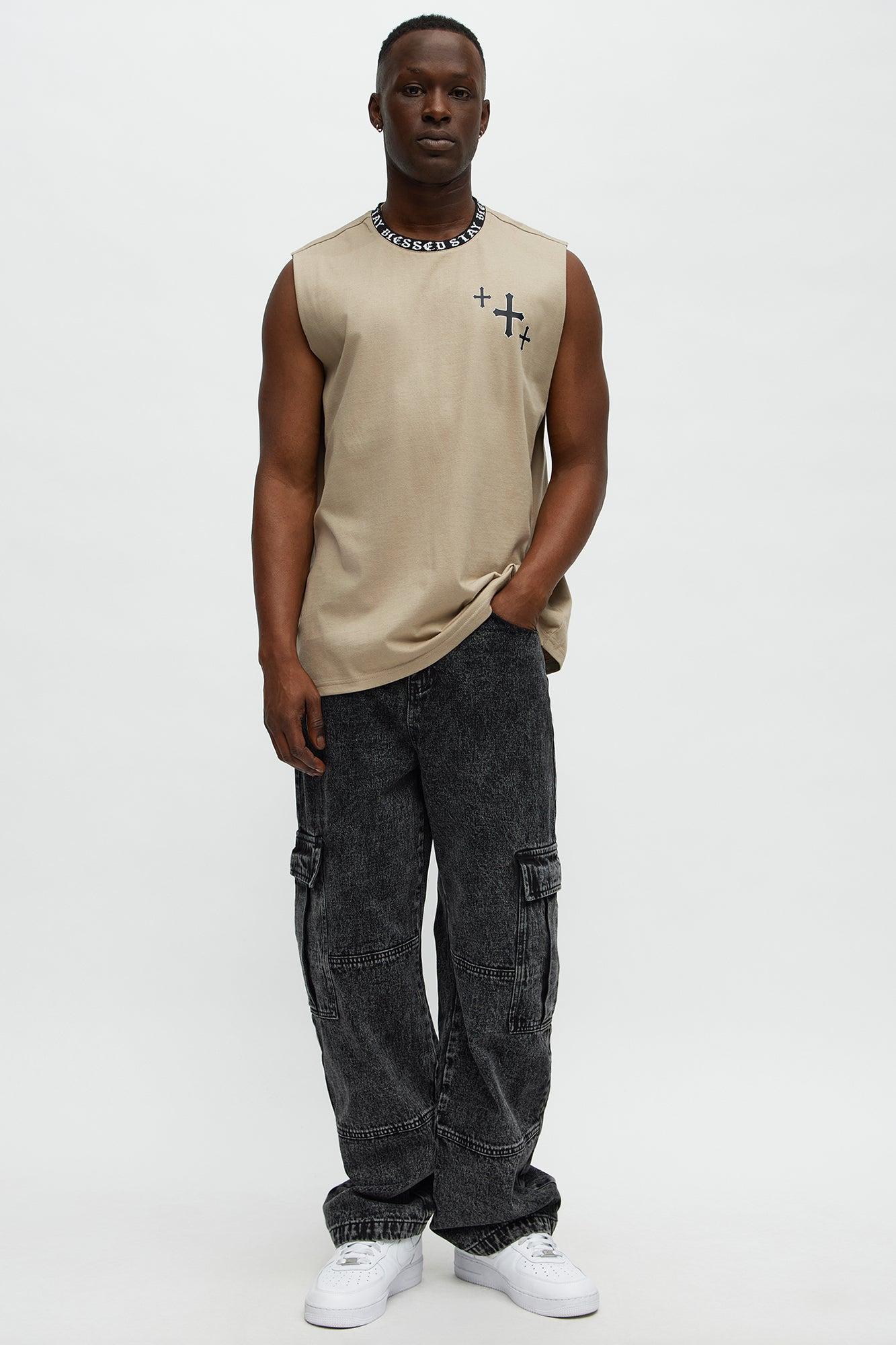 Muscle Stay Blessed Tank - Stone Male Product Image