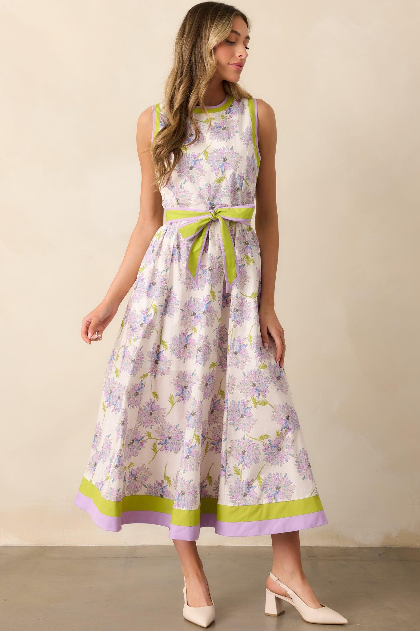 All In Due Time Cotton Lavender Floral Maxi Dress Product Image